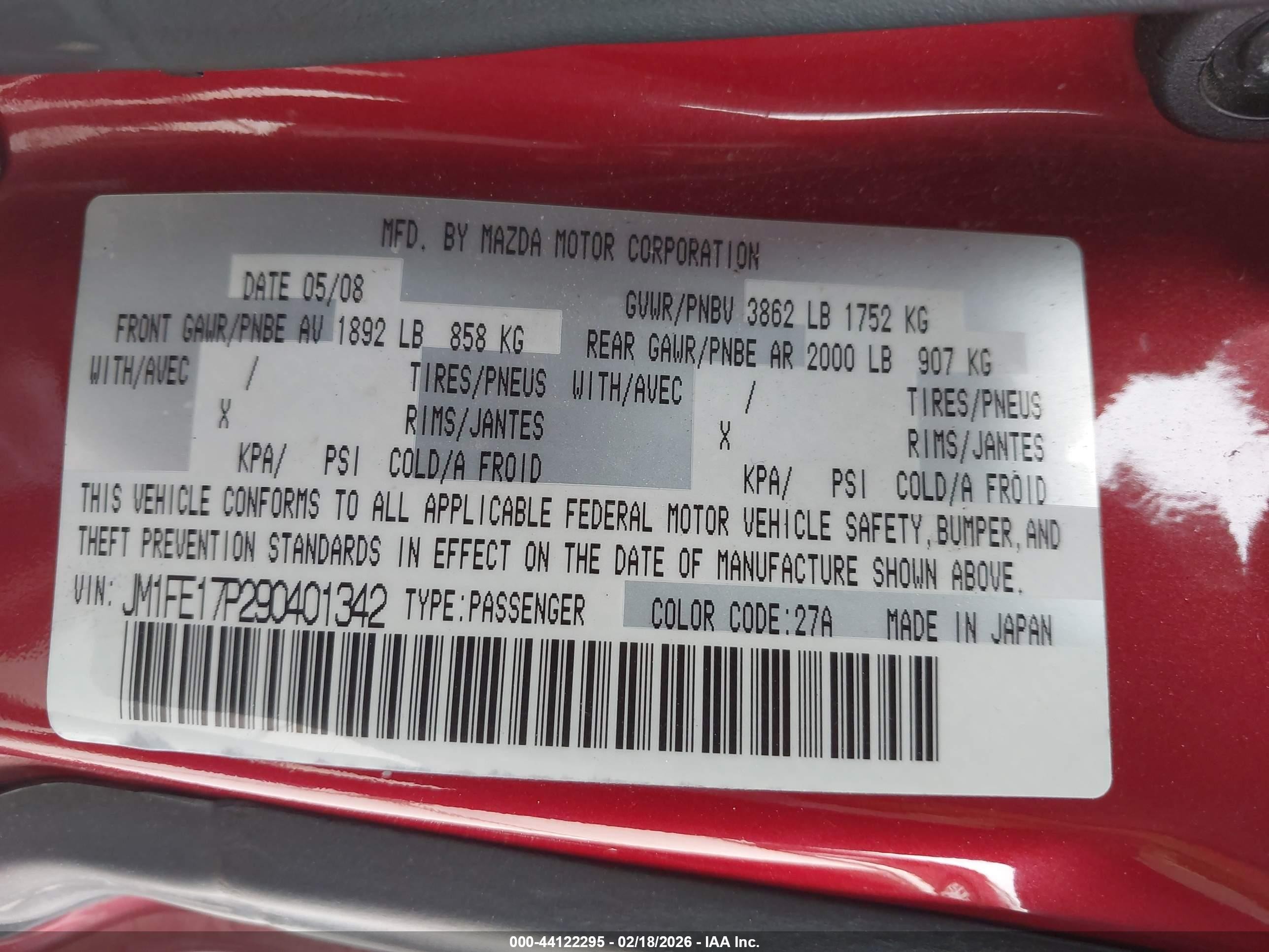2009 Mazda Rx-8 Grand Touring Red vin: JM1FE17P290401342