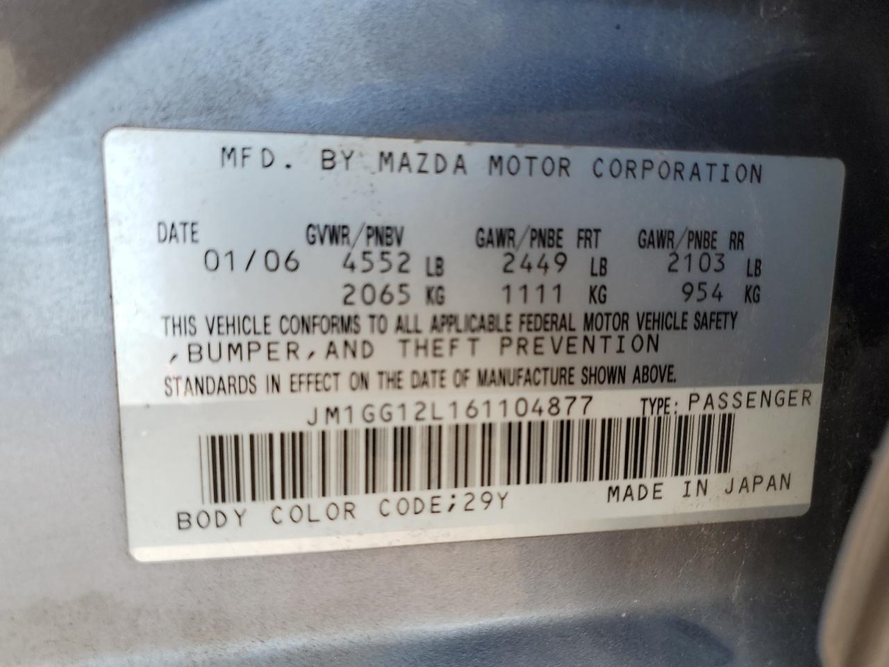 2006 Mazda Speed 6 Silver vin: JM1GG12L161104877