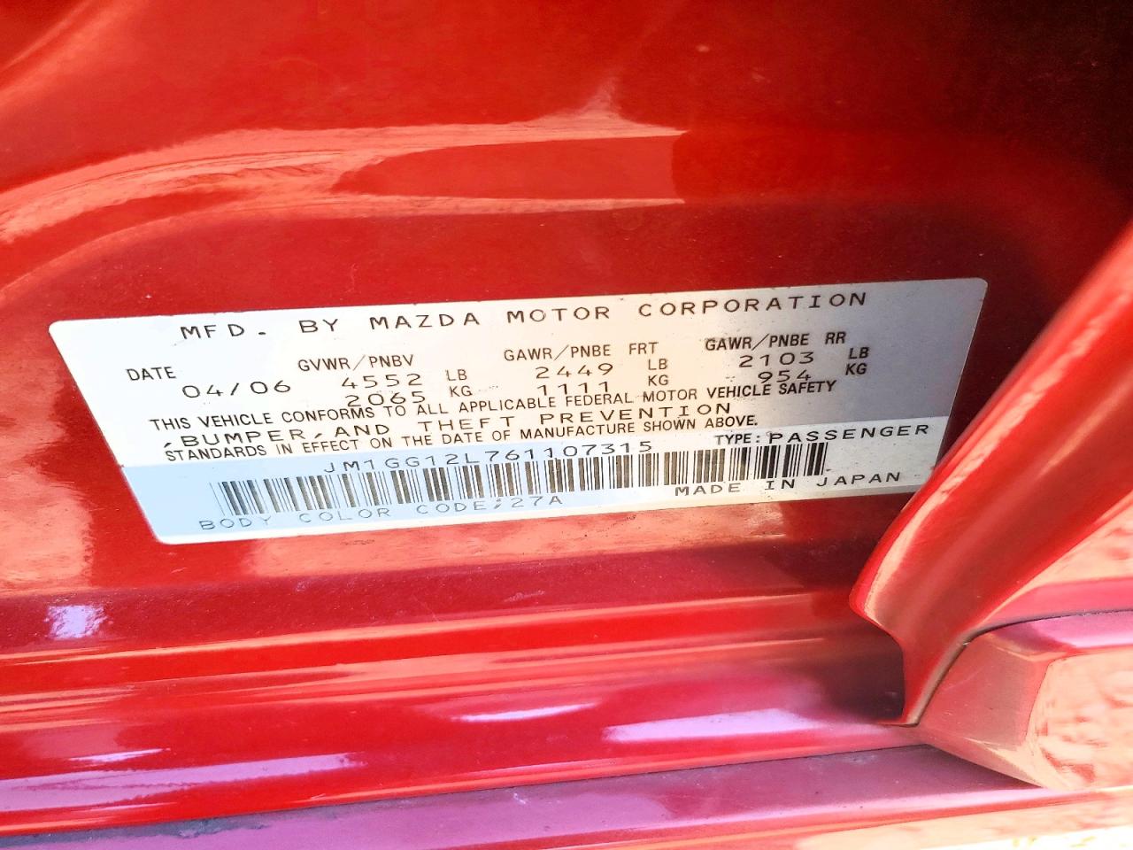 2006 Mazda Speed 6 Red vin: JM1GG12L761107315