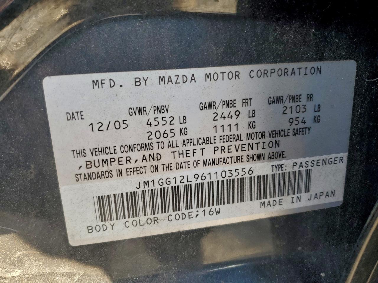 2006 Mazda Speed 6 Черный vin: JM1GG12L961103556