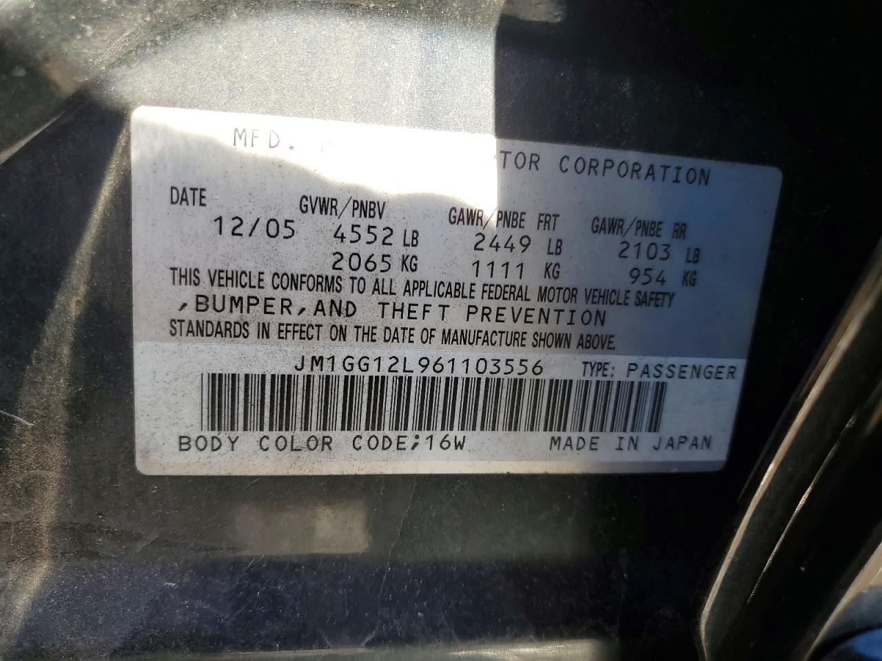 2006 Mazda Speed 6 Black vin: JM1GG12L961103556