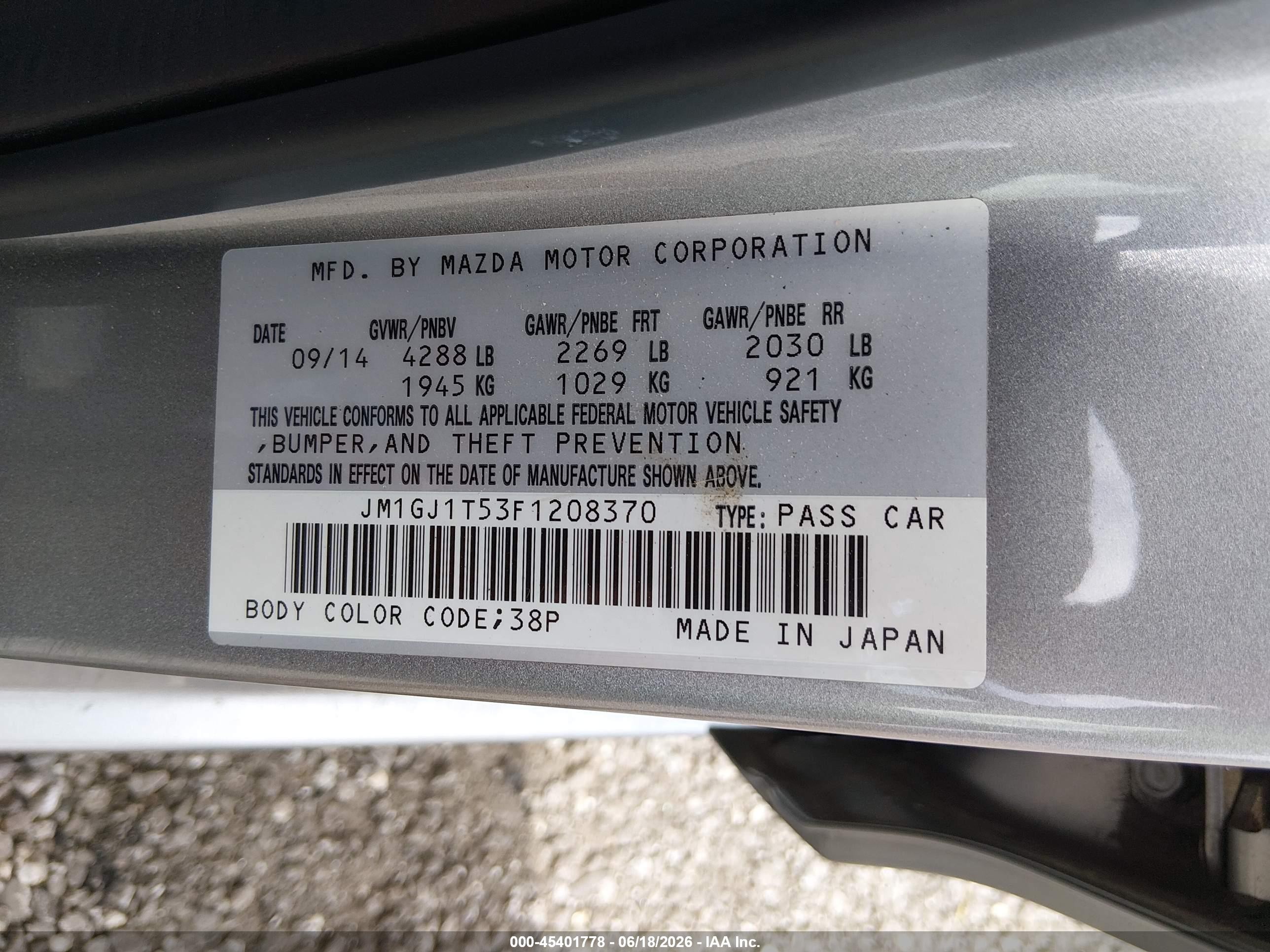 2015 Mazda Mazda6 I Touring Silver vin: JM1GJ1T53F1208370