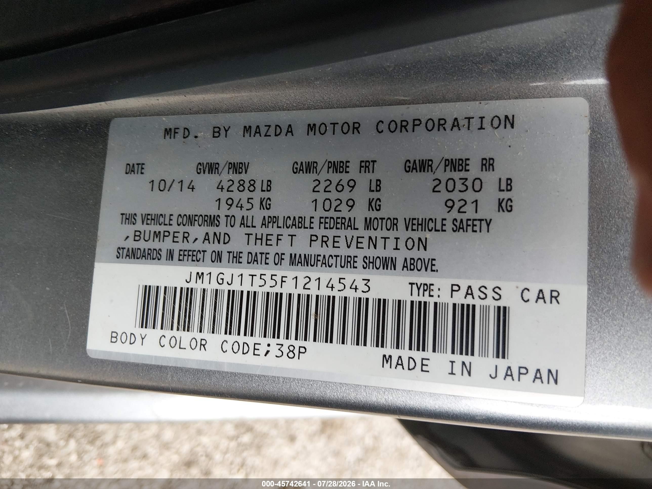 2015 Mazda Mazda6 I Touring Silver vin: JM1GJ1T55F1214543