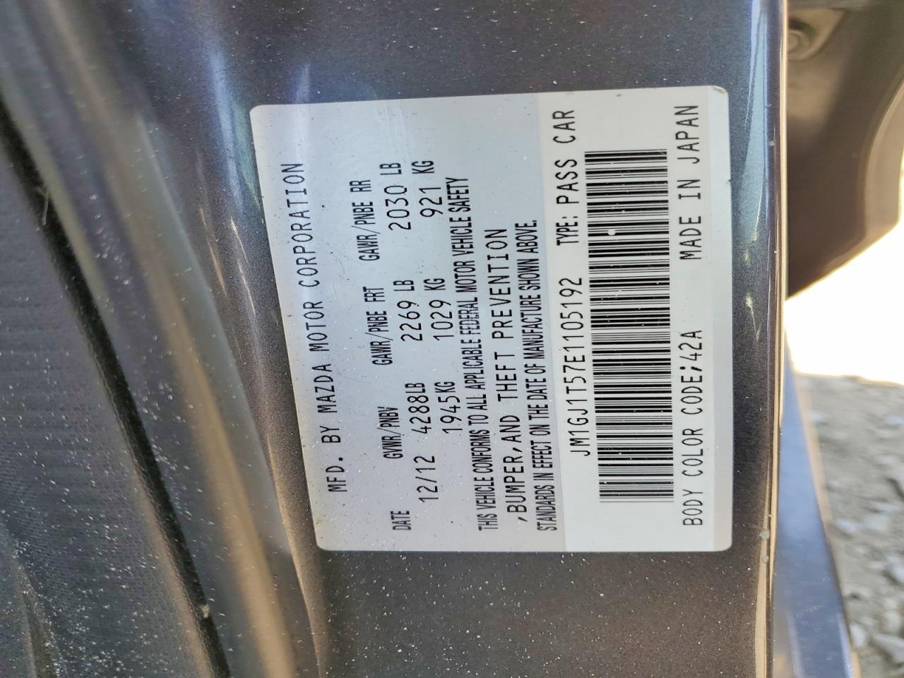 2014 Mazda 6 Touring Gray vin: JM1GJ1T57E1105192