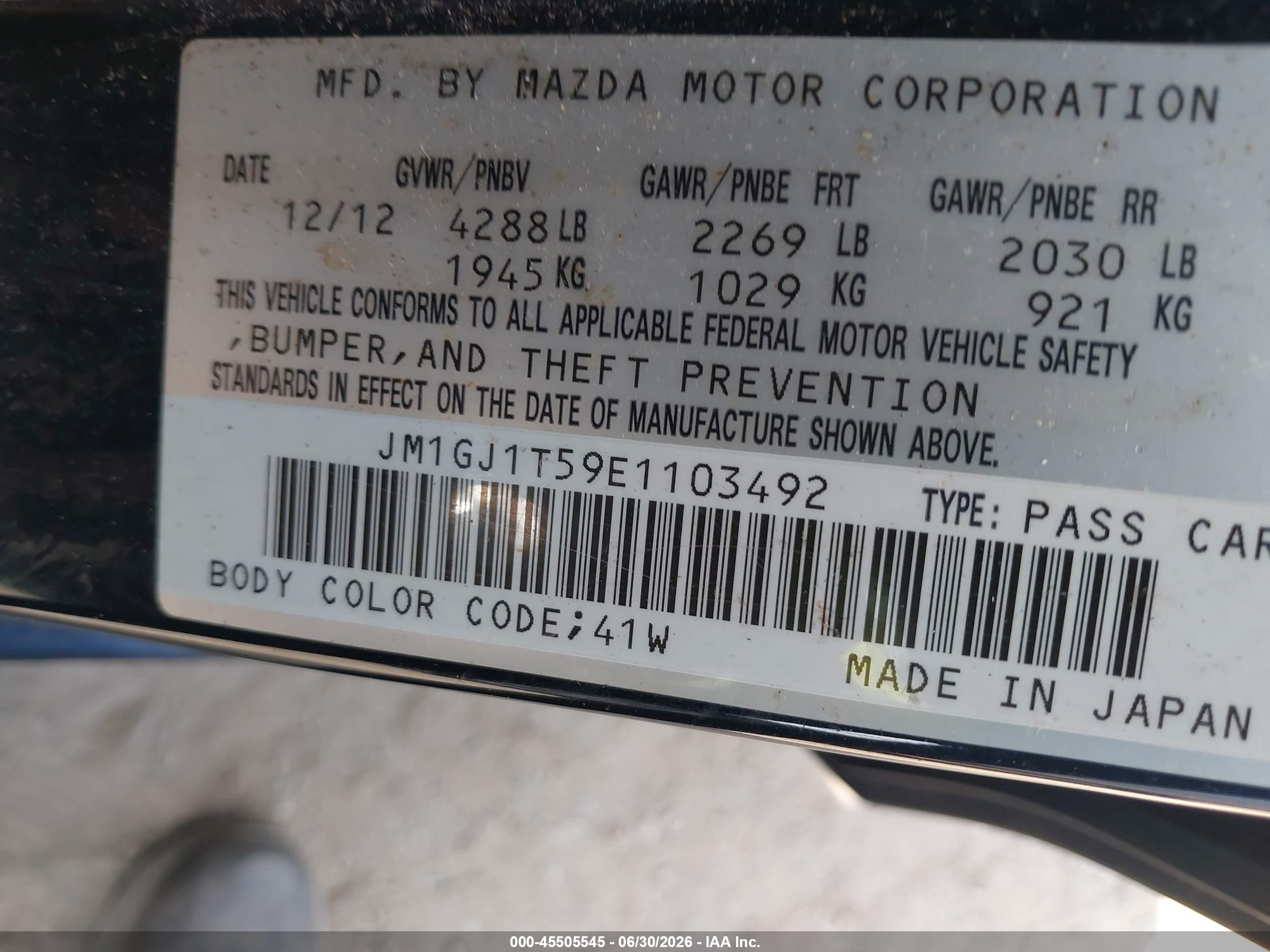 2014 Mazda Mazda6 I Touring Черный vin: JM1GJ1T59E1103492