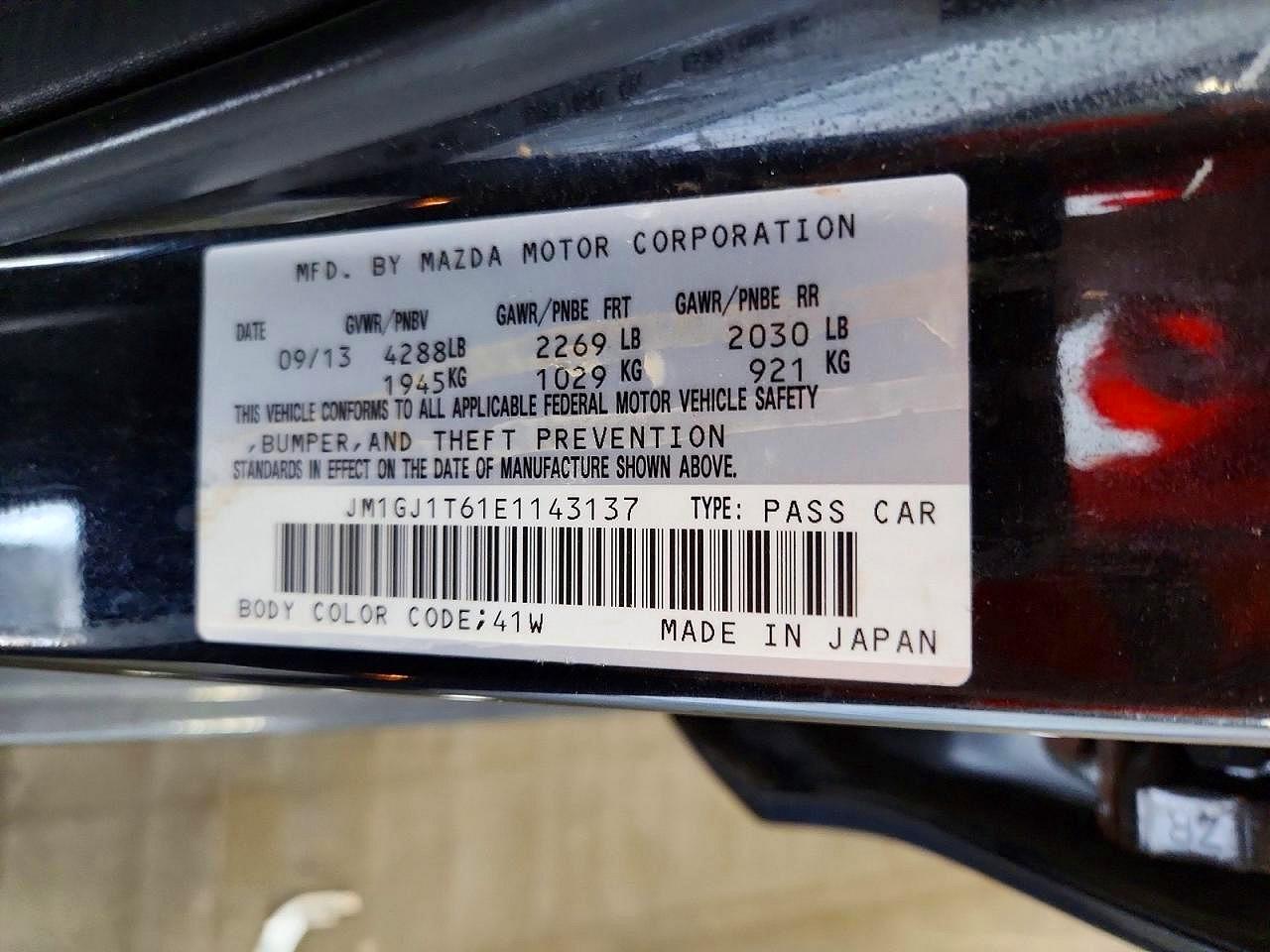 2014 Mazda 6 Touring Black vin: JM1GJ1T61E1143137