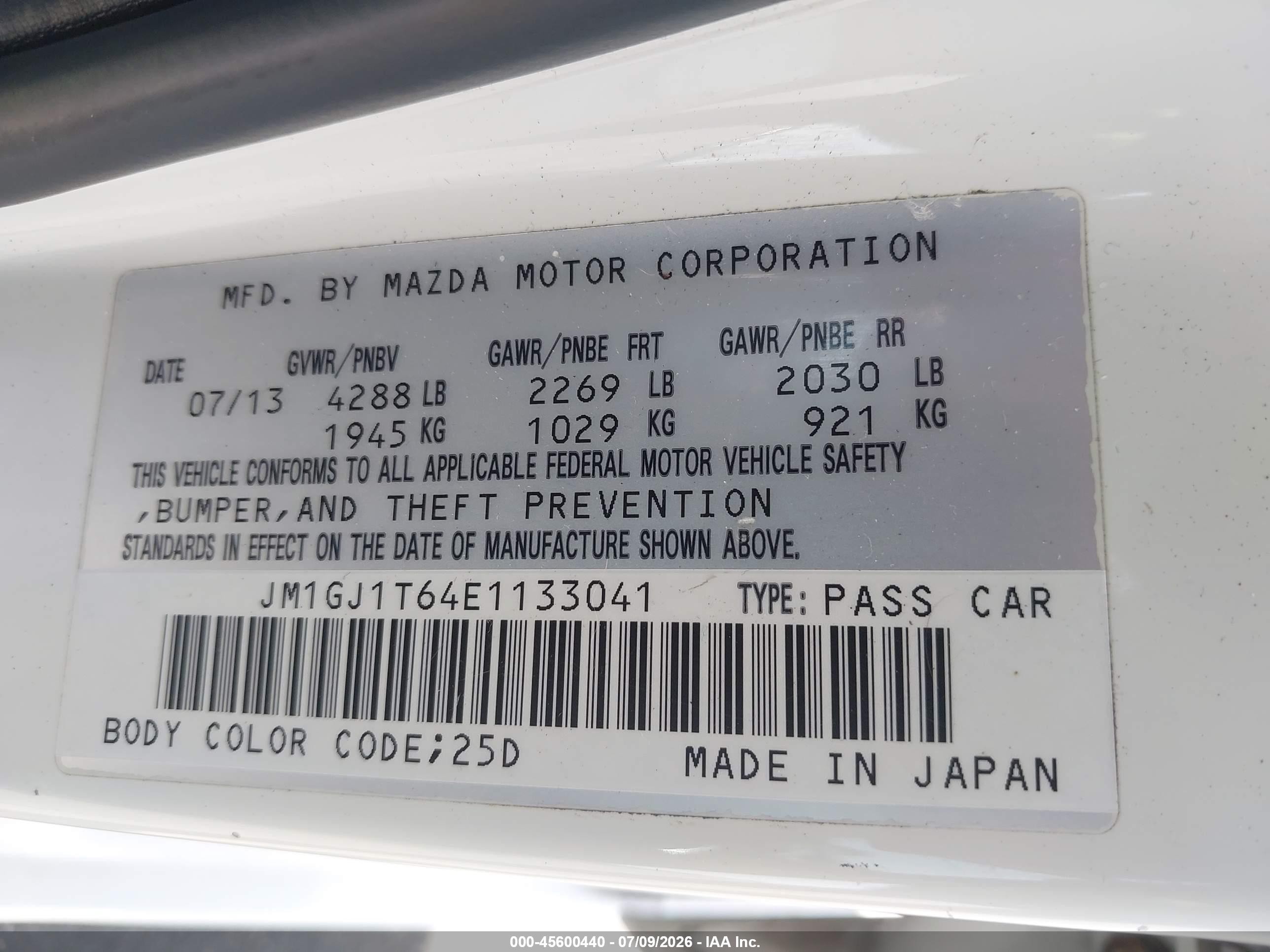 2014 Mazda Mazda6 I Touring White vin: JM1GJ1T64E1133041