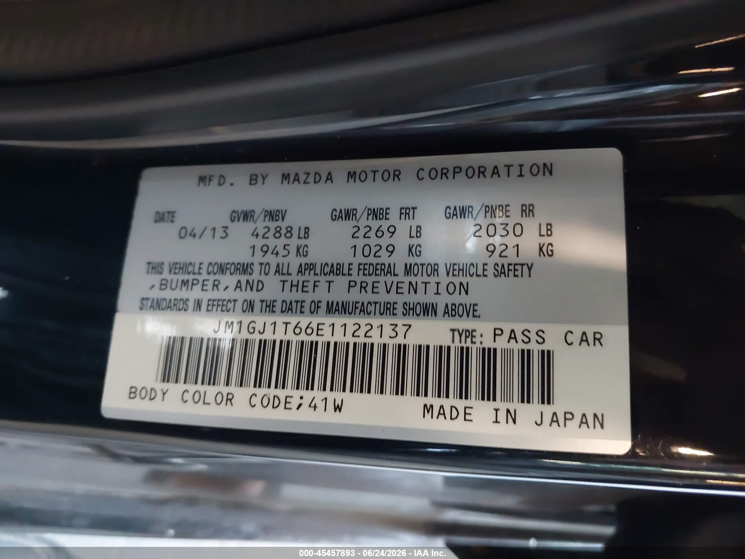2014 Mazda Mazda6 I Touring Black vin: JM1GJ1T66E1122137