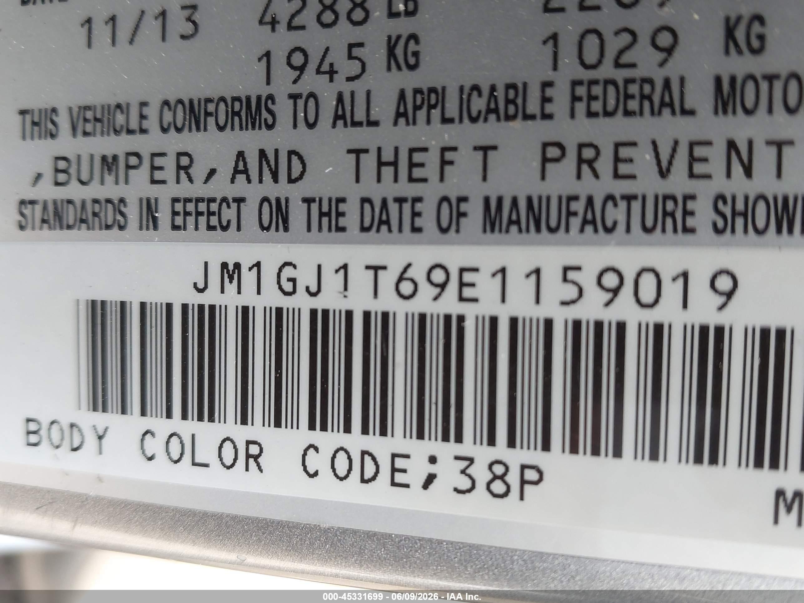 2014 Mazda Mazda6 I Touring Silver vin: JM1GJ1T69E1159019