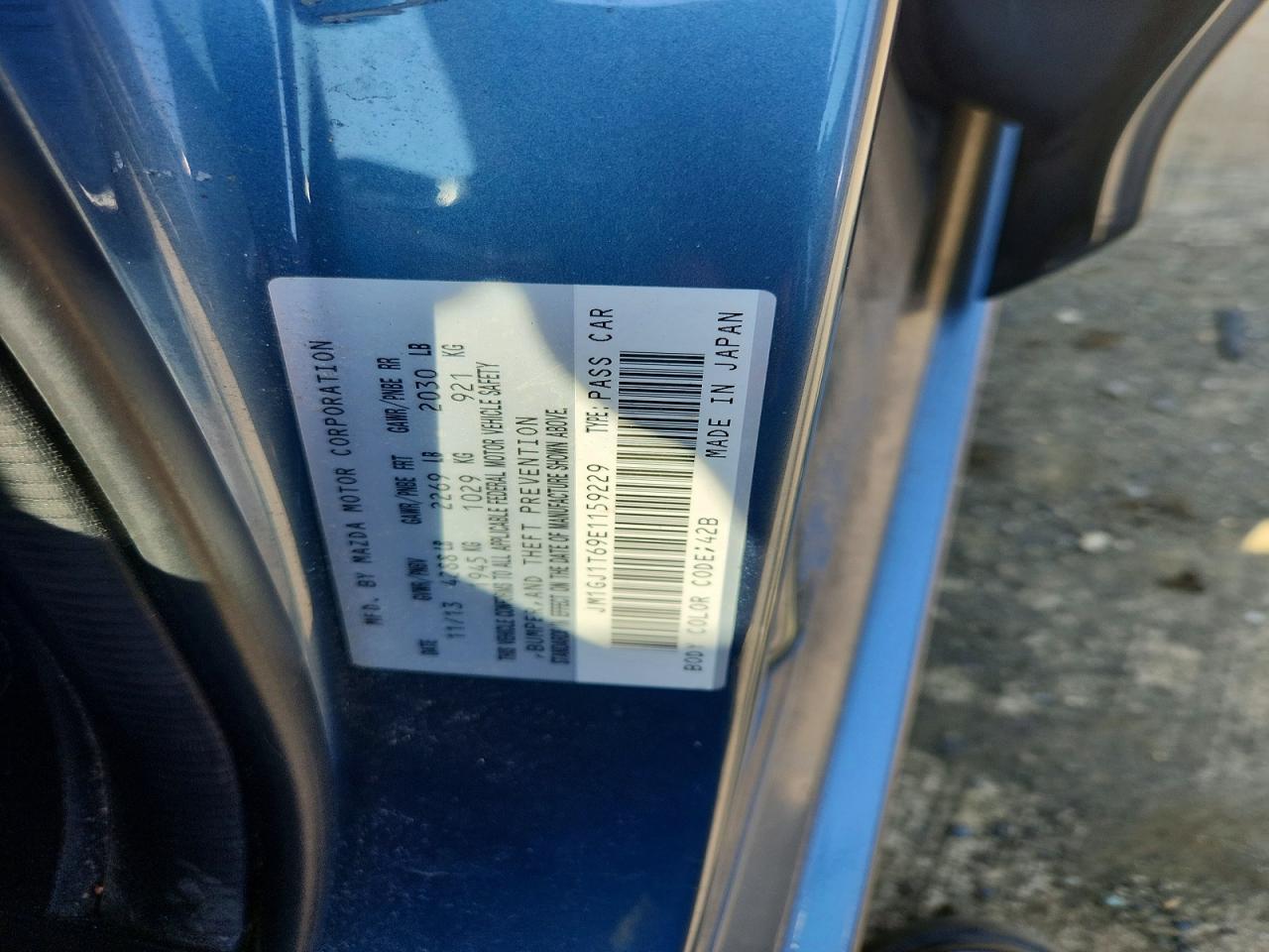 2014 Mazda 6 Touring Blue vin: JM1GJ1T69E1159229