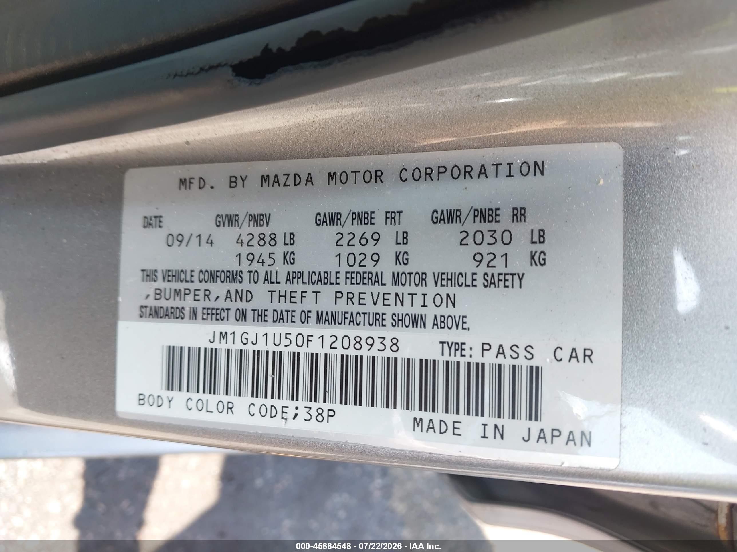 2015 Mazda Mazda6 I Sport Silver vin: JM1GJ1U50F1208938
