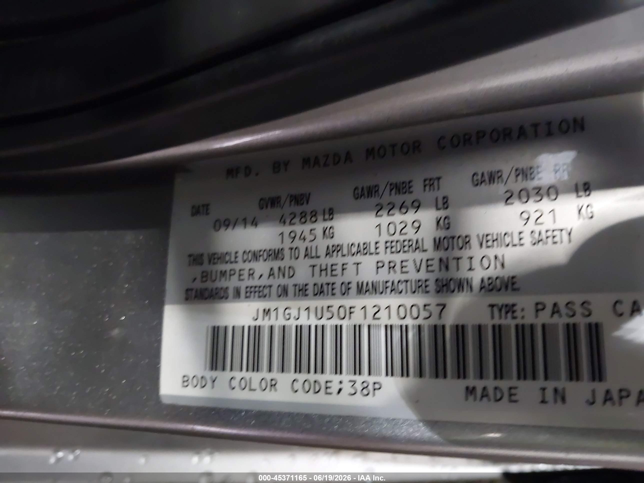 2015 Mazda Mazda6 I Sport Silver vin: JM1GJ1U50F1210057