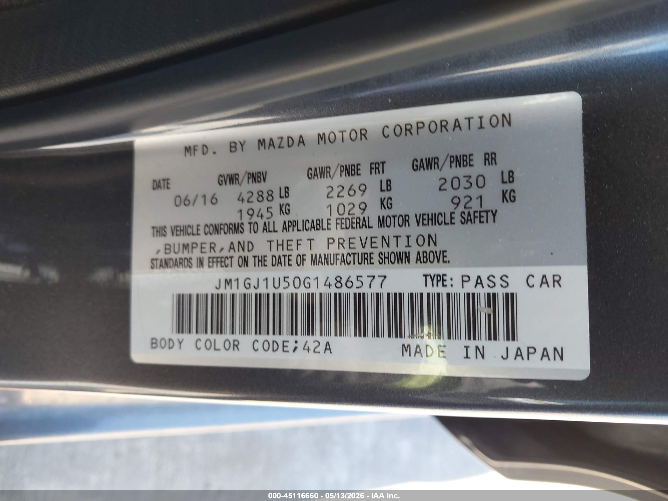 2016 Mazda Mazda6 I Sport Gray vin: JM1GJ1U50G1486577