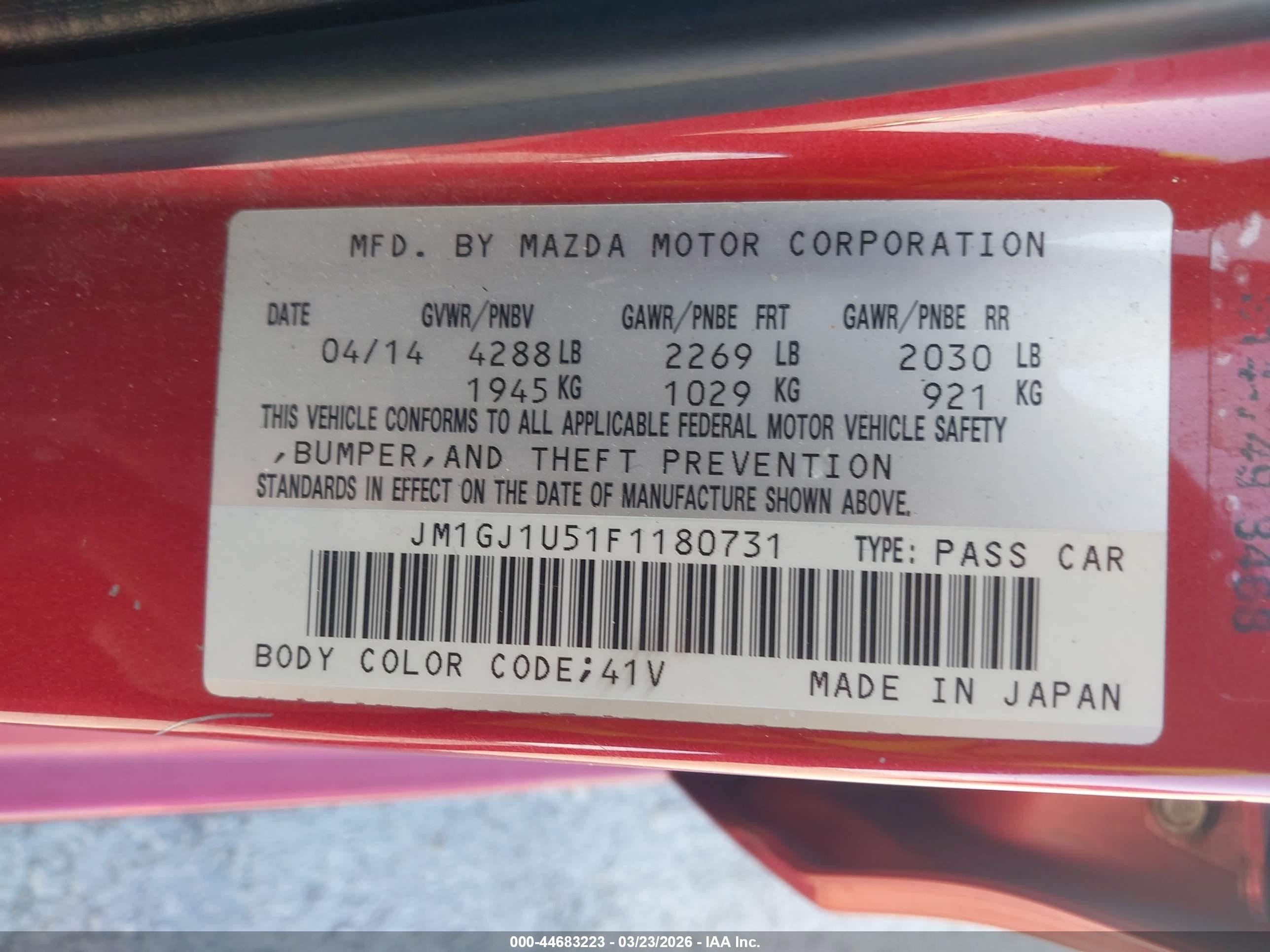 2015 Mazda Mazda6 I Sport Red vin: JM1GJ1U51F1180731