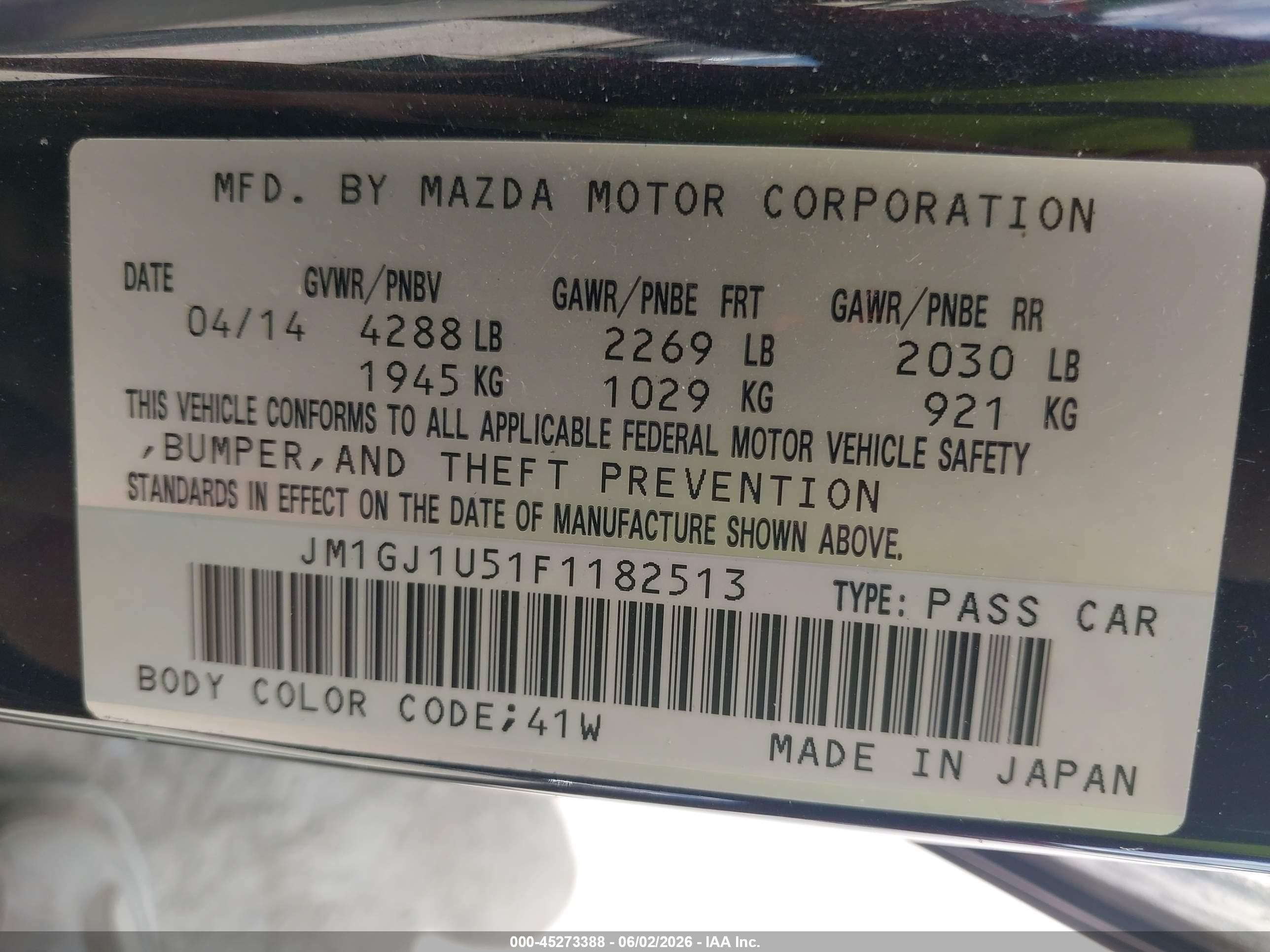 2015 Mazda Mazda6 I Sport Black vin: JM1GJ1U51F1182513