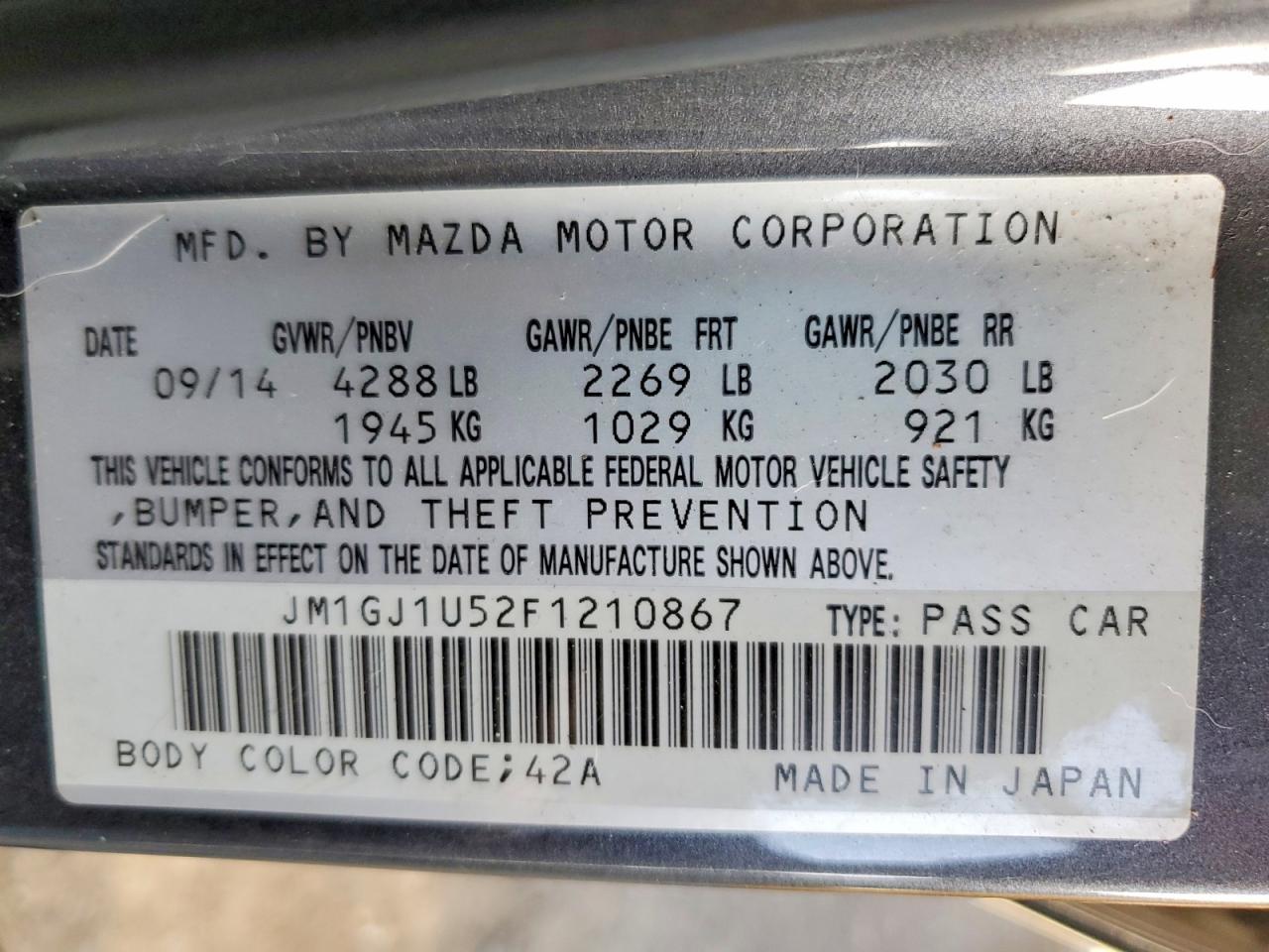2015 Mazda 6 Sport Gray vin: JM1GJ1U52F1210867