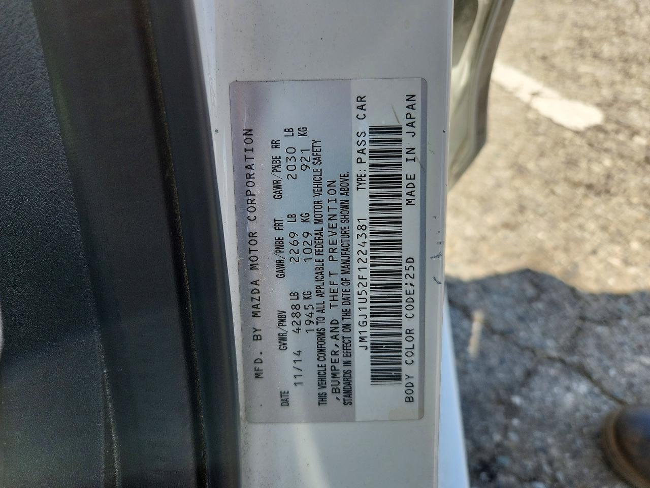 2015 Mazda 6 Sport White vin: JM1GJ1U52F1224381
