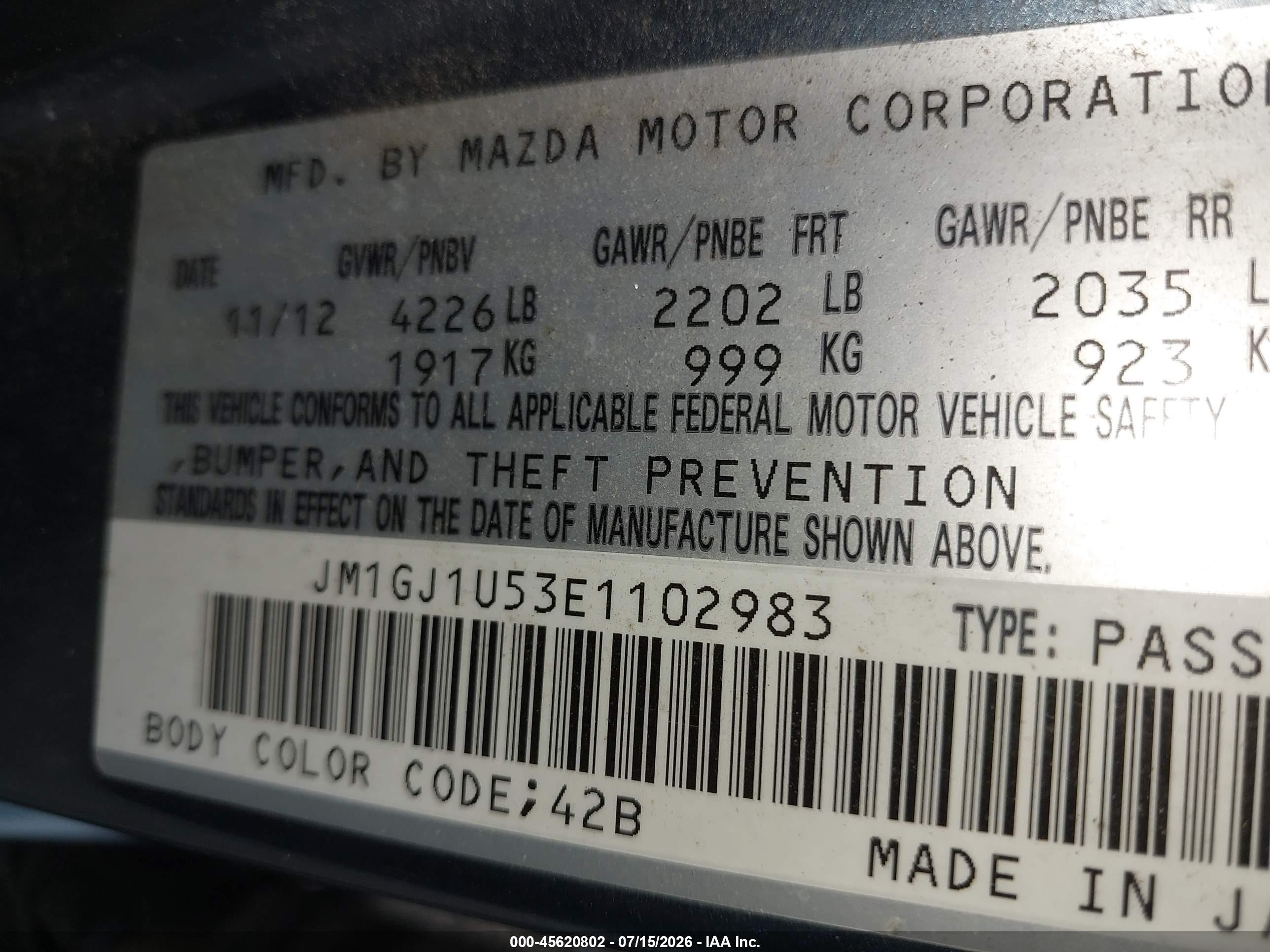 2014 Mazda Mazda6 I Sport Blue vin: JM1GJ1U53E1102983