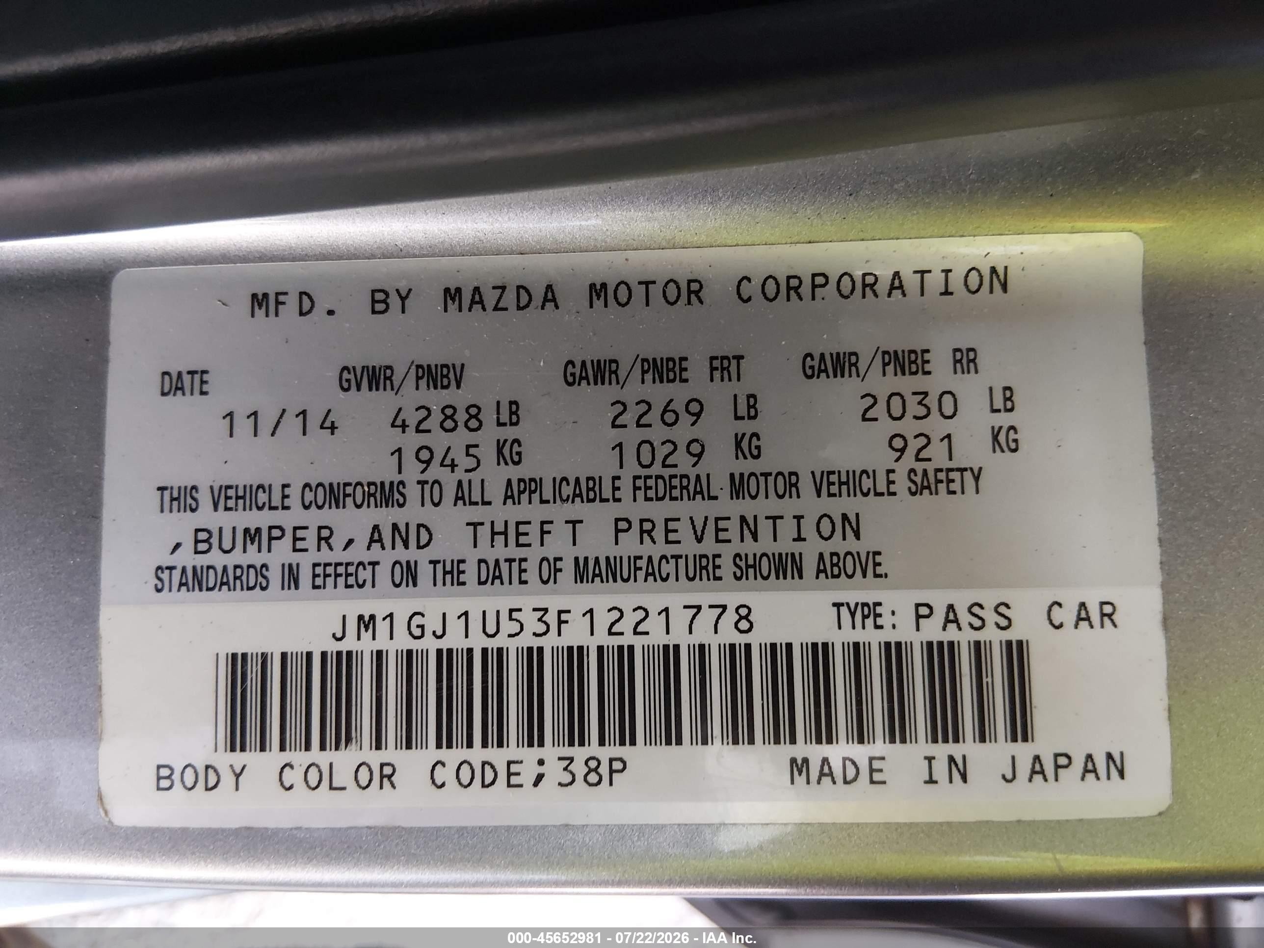 2015 Mazda Mazda6 I Sport Silver vin: JM1GJ1U53F1221778