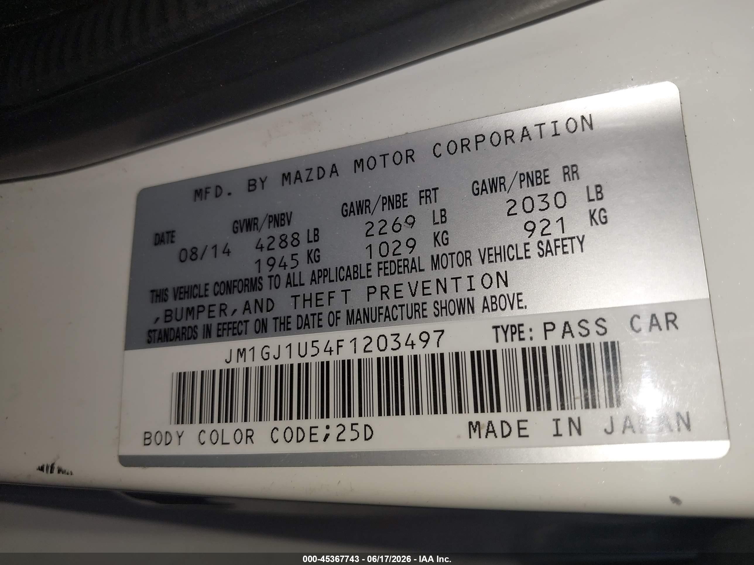 2015 Mazda Mazda6 I Sport White vin: JM1GJ1U54F1203497