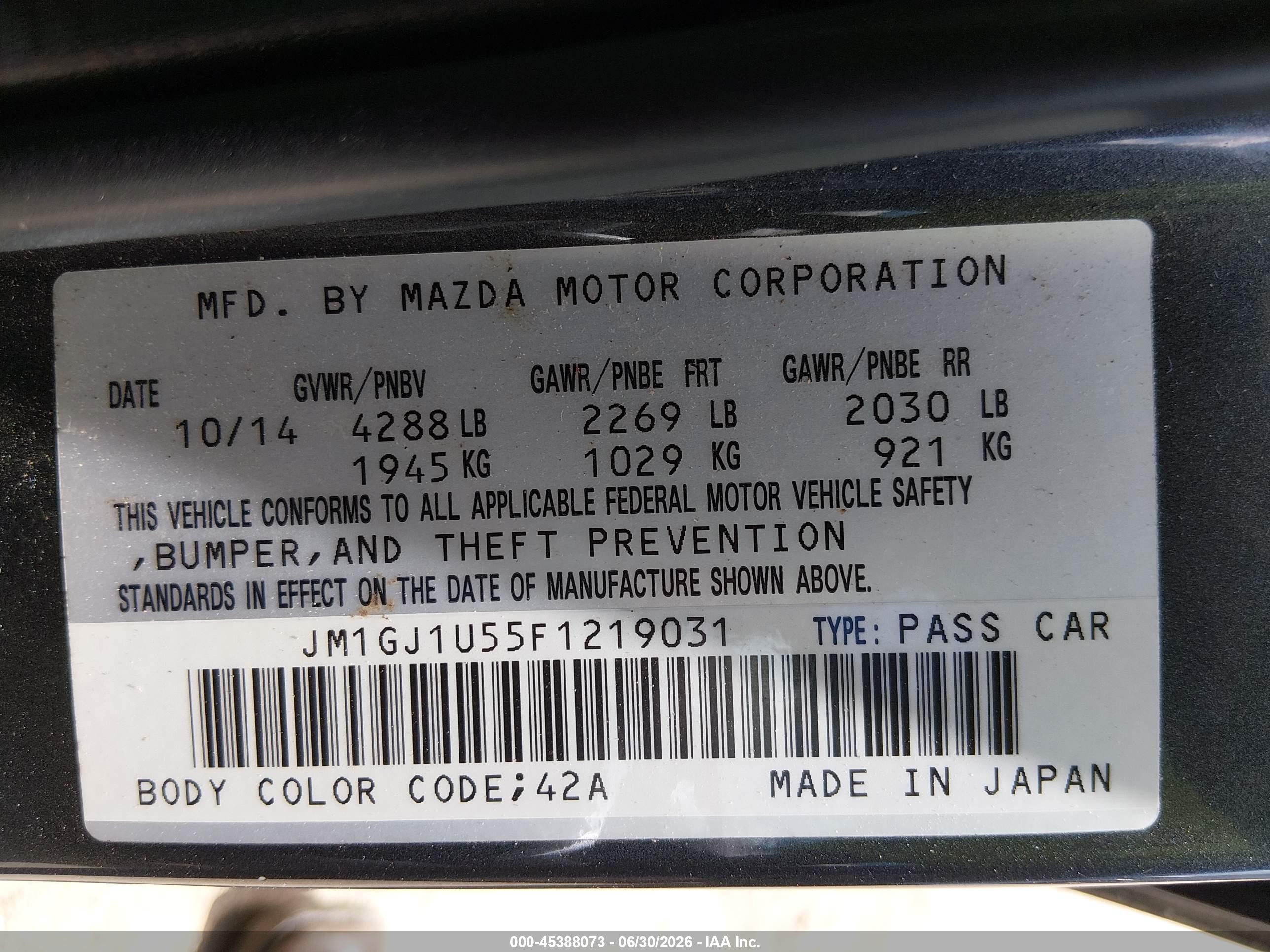 2015 Mazda Mazda6 I Sport Gray vin: JM1GJ1U55F1219031