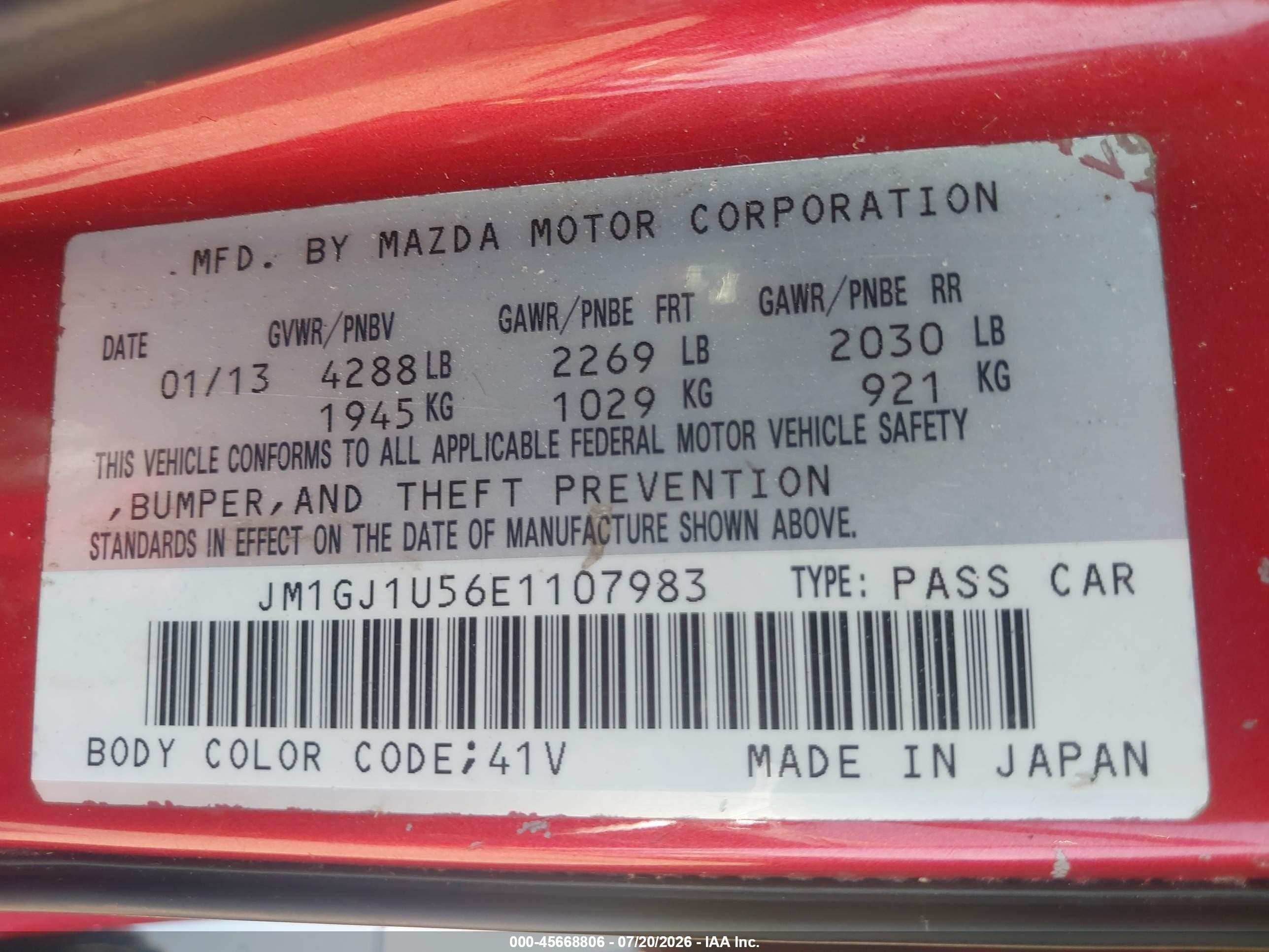 2014 Mazda Mazda6 I Sport Red vin: JM1GJ1U56E1107983