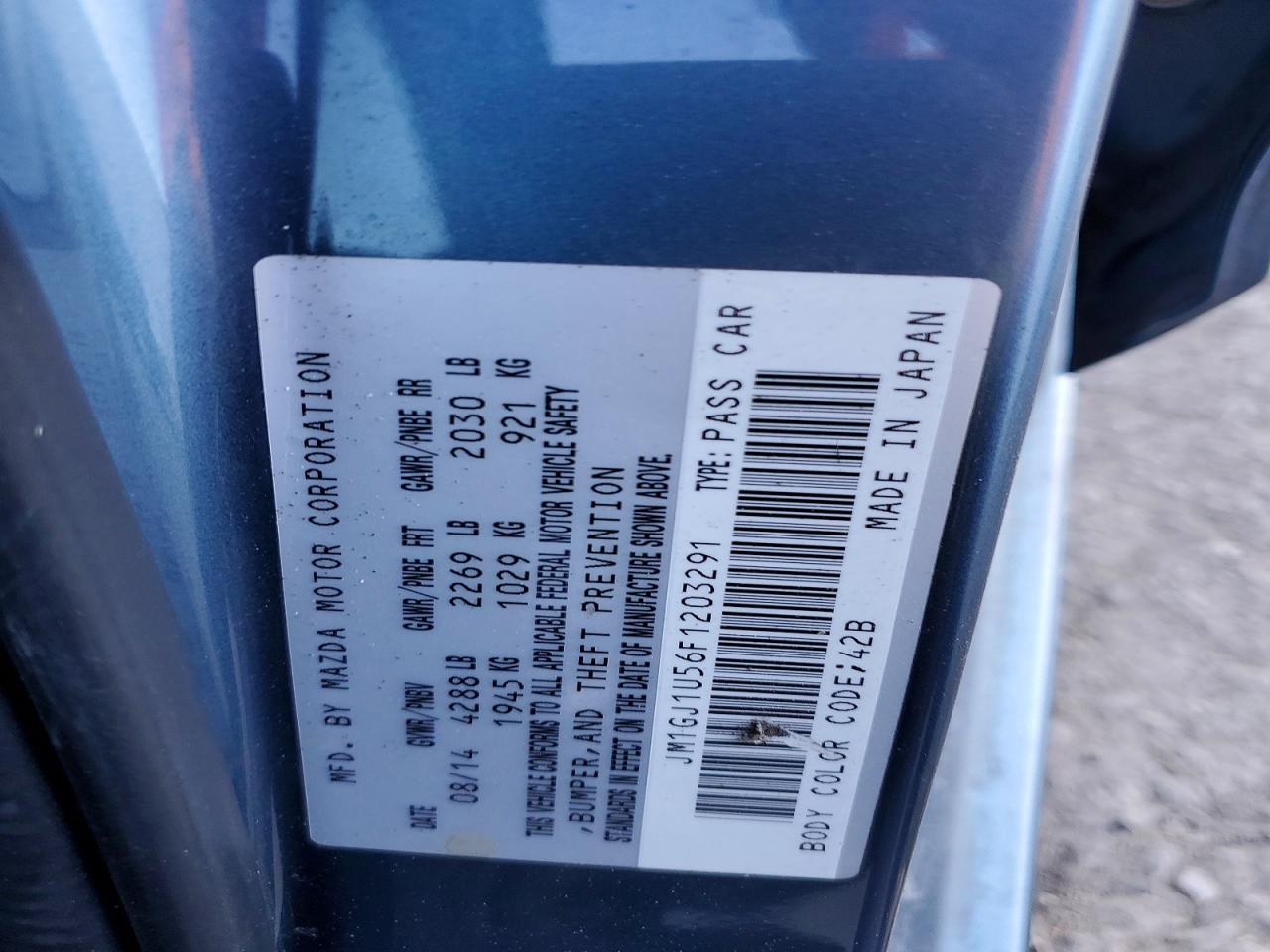2015 Mazda 6 Sport Blue vin: JM1GJ1U56F1203291