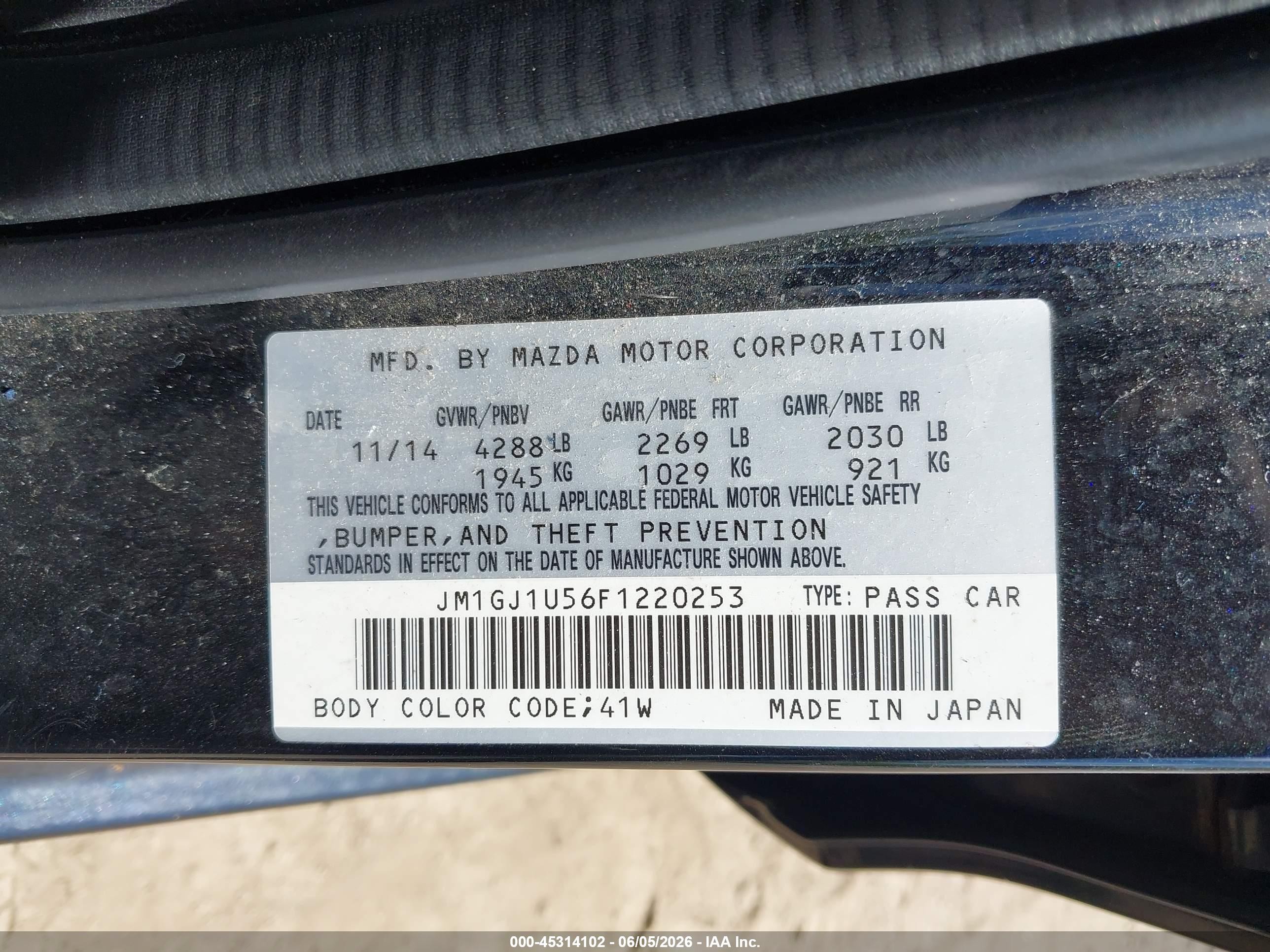 2015 Mazda Mazda6 I Sport Black vin: JM1GJ1U56F1220253