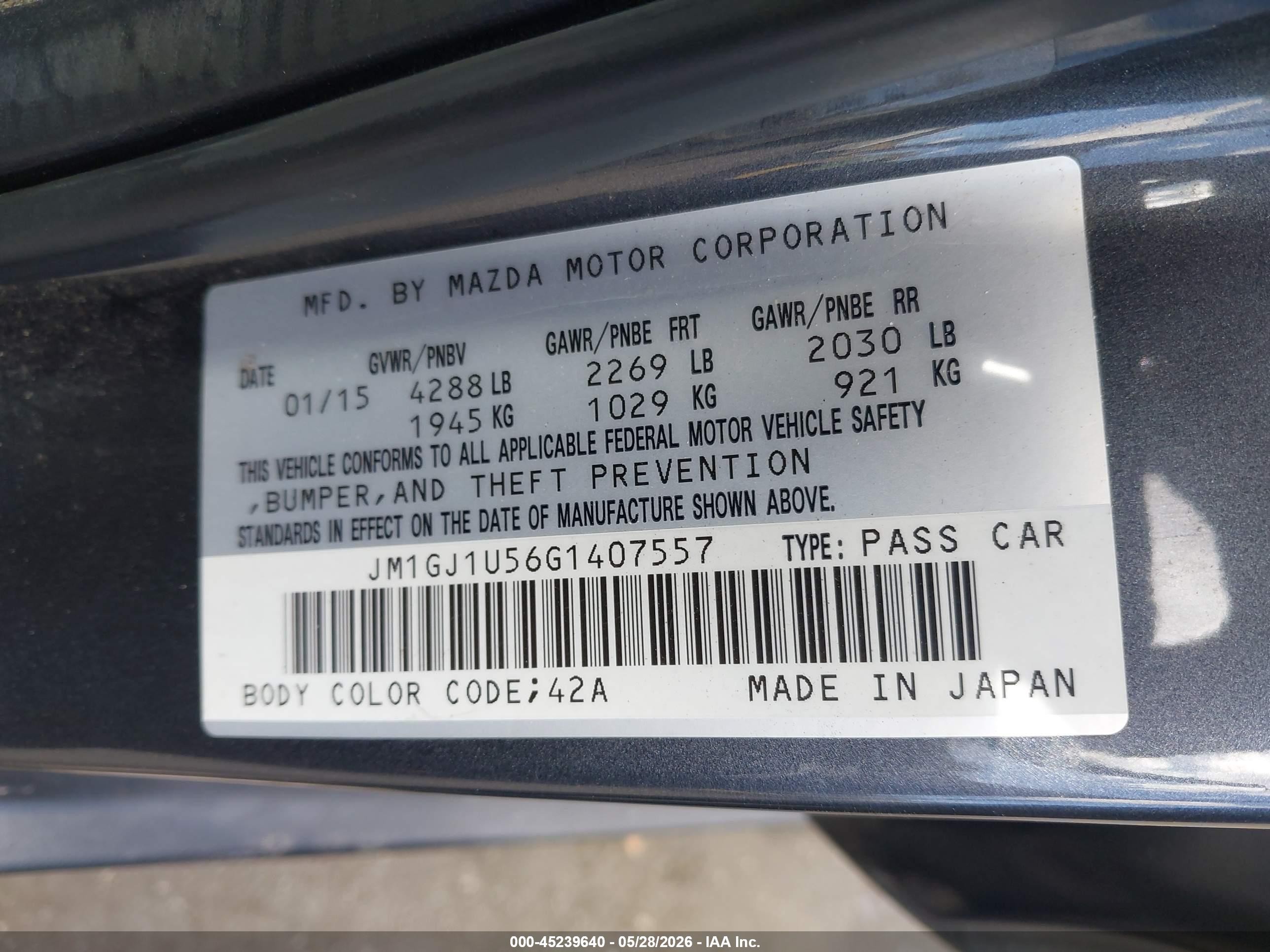 2016 Mazda Mazda6 I Sport Серый vin: JM1GJ1U56G1407557