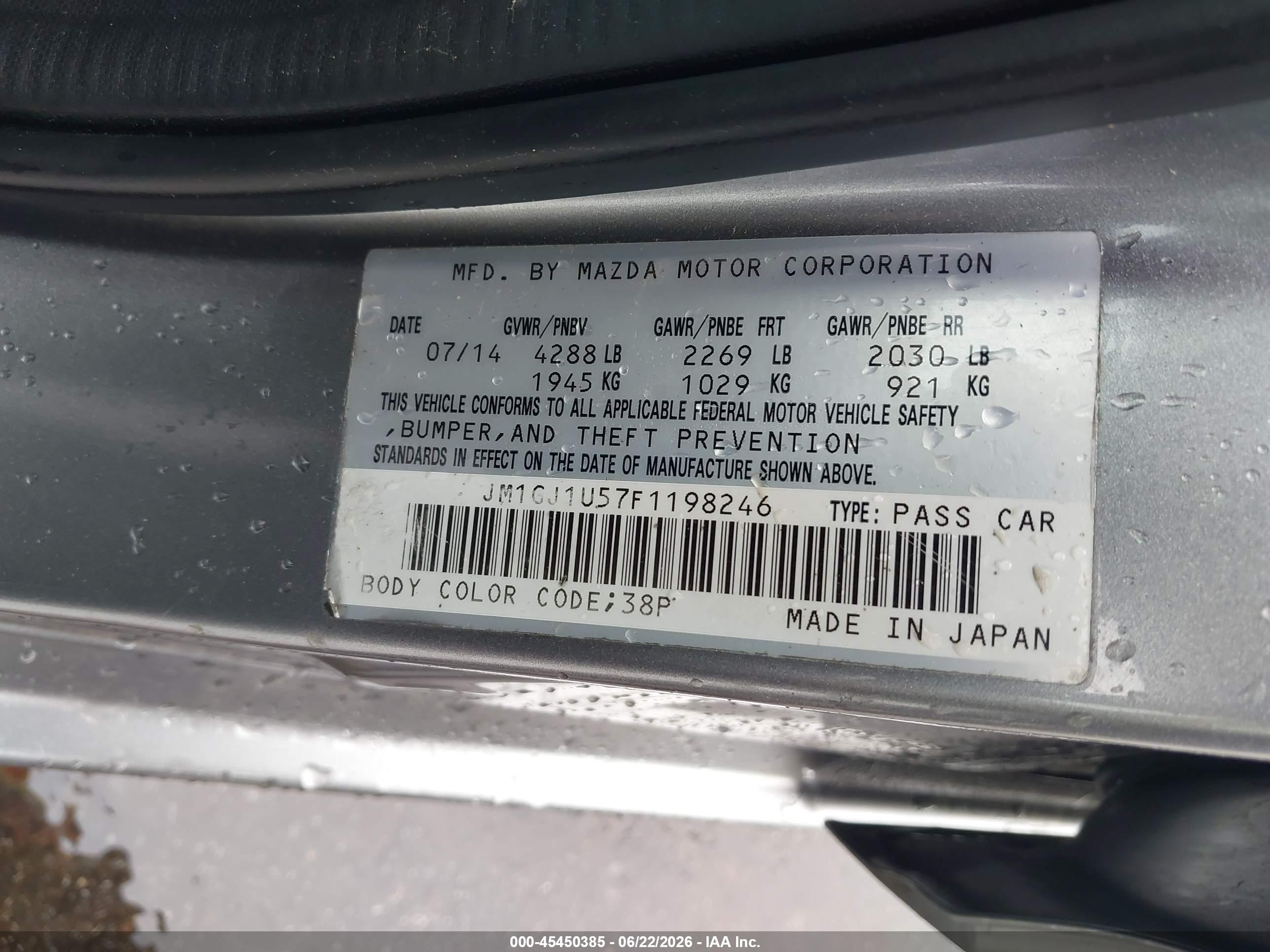 2015 Mazda Mazda6 I Sport Gray vin: JM1GJ1U57F1198246