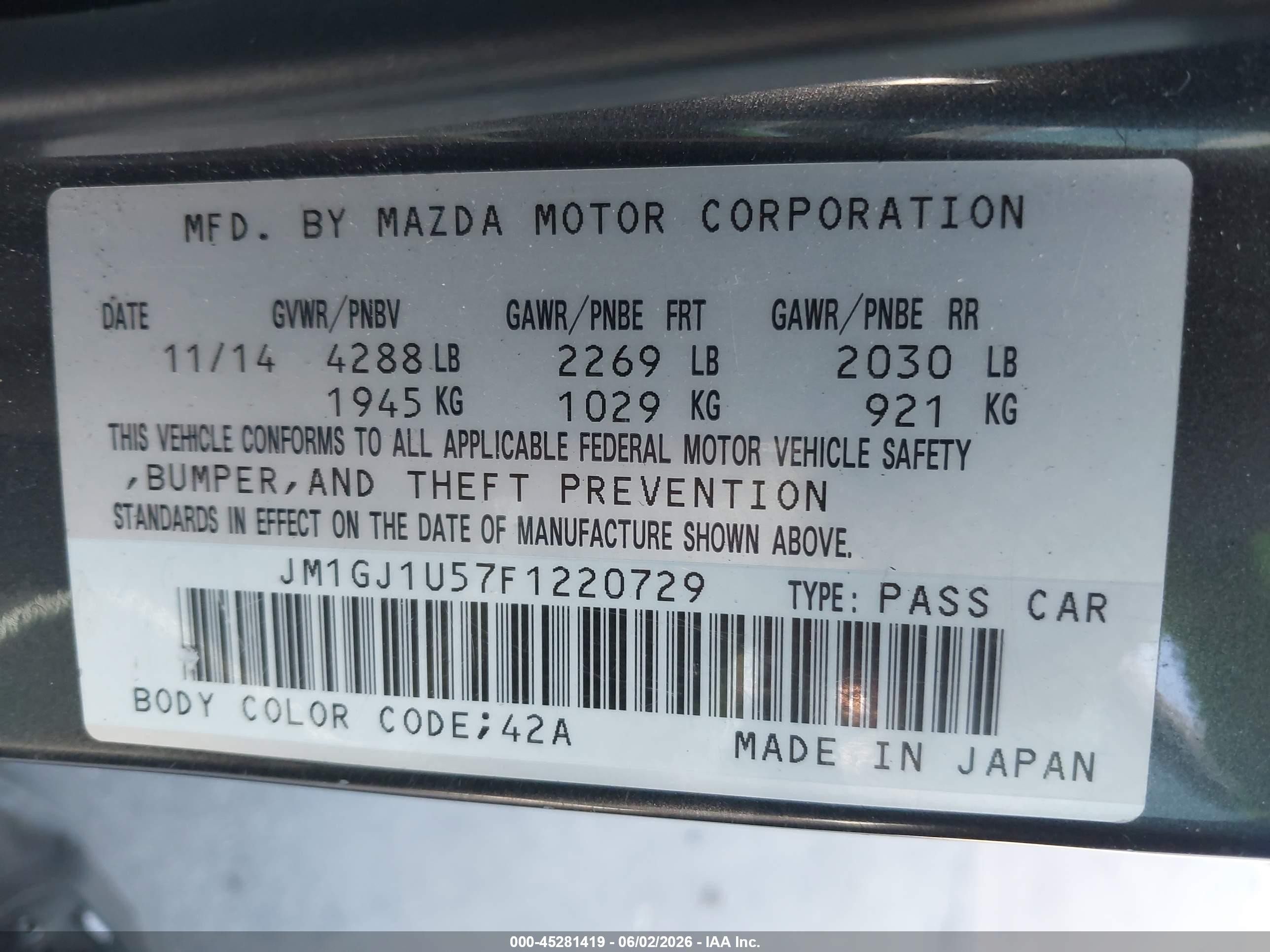 2015 Mazda Mazda6 I Sport Gray vin: JM1GJ1U57F1220729