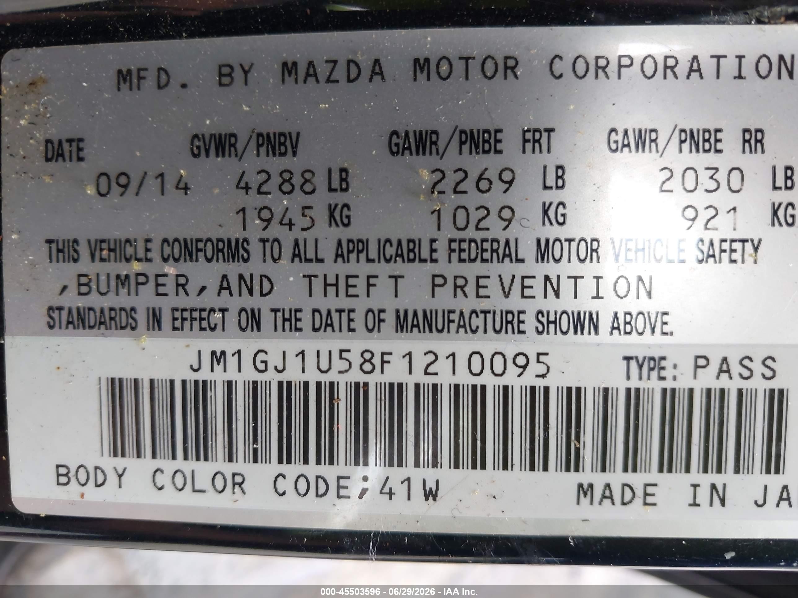 2015 Mazda Mazda6 I Sport Черный vin: JM1GJ1U58F1210095