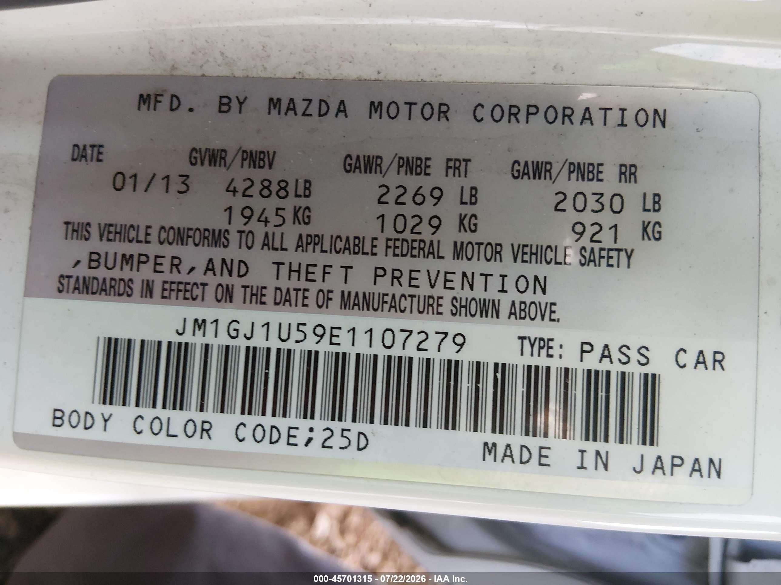 2014 Mazda Mazda6 I Sport White vin: JM1GJ1U59E1107279