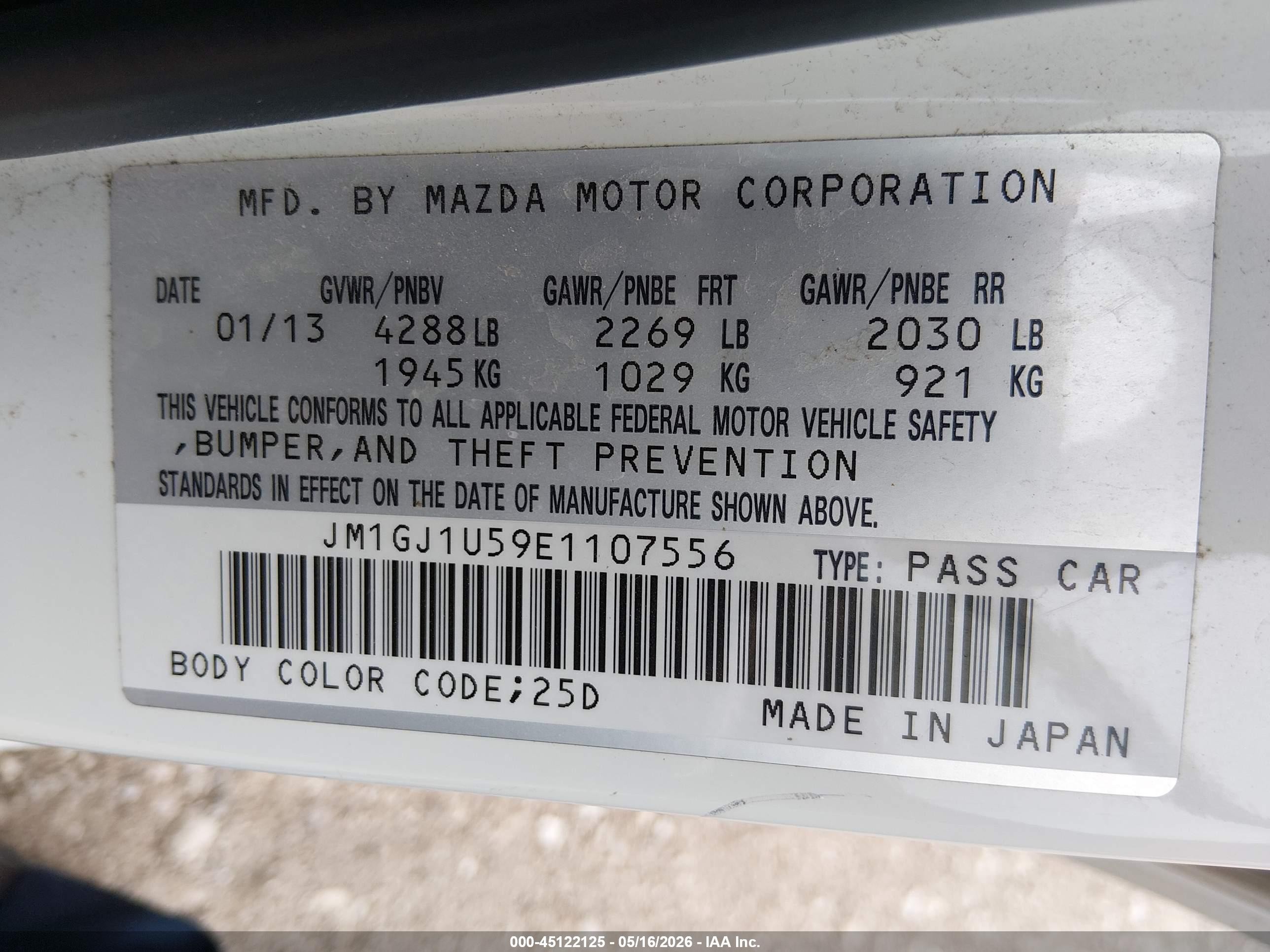 2014 Mazda Mazda6 I Sport White vin: JM1GJ1U59E1107556
