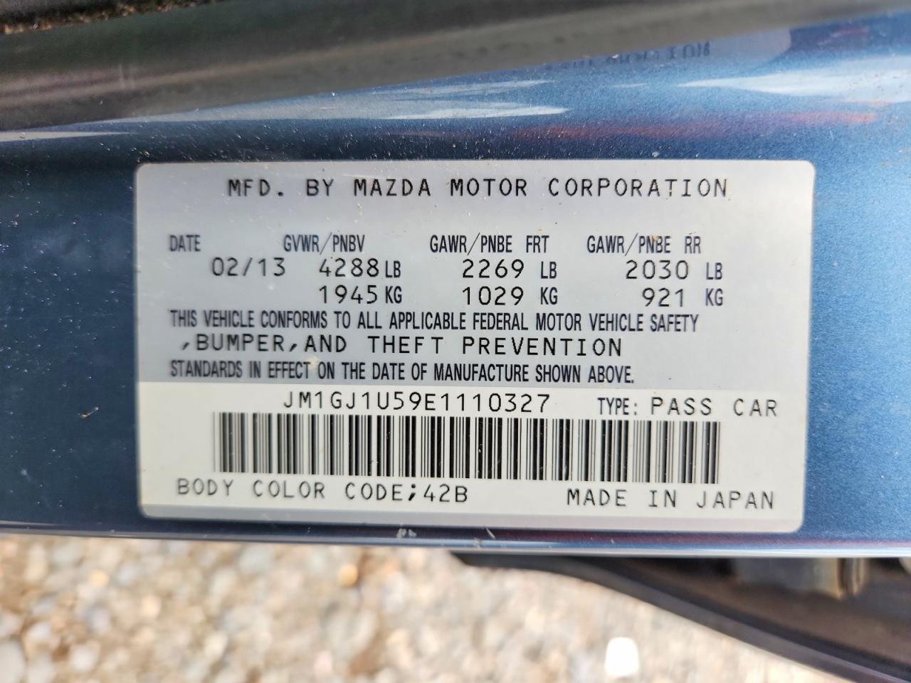 2014 Mazda 6 Sport Blue vin: JM1GJ1U59E1110327