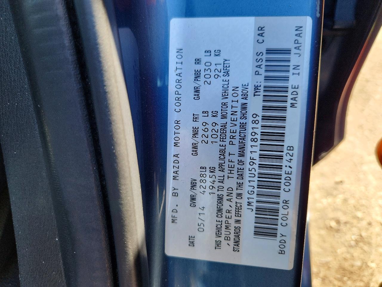 2015 Mazda 6 Sport Blue vin: JM1GJ1U59F1189189