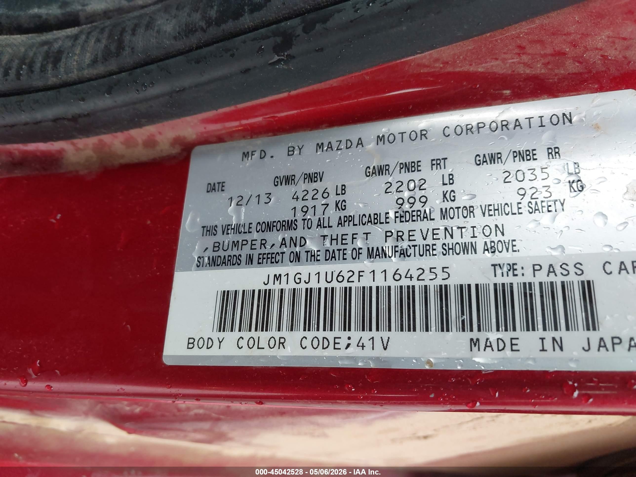 2015 Mazda Mazda6 I Sport Red vin: JM1GJ1U62F1164255