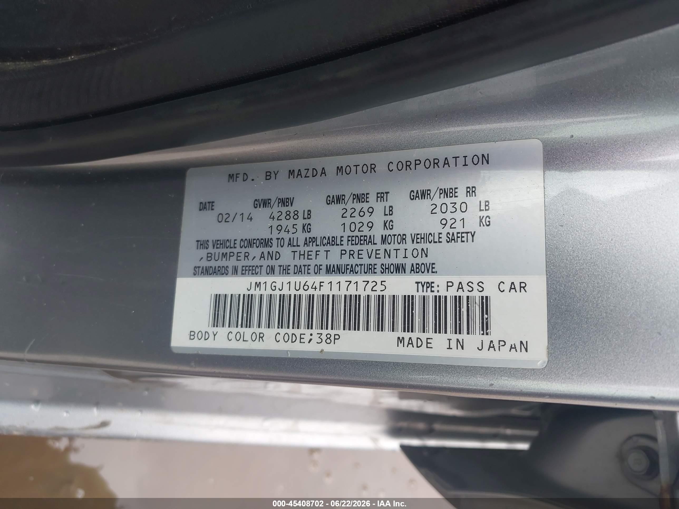 2015 Mazda Mazda6 I Sport Silver vin: JM1GJ1U64F1171725