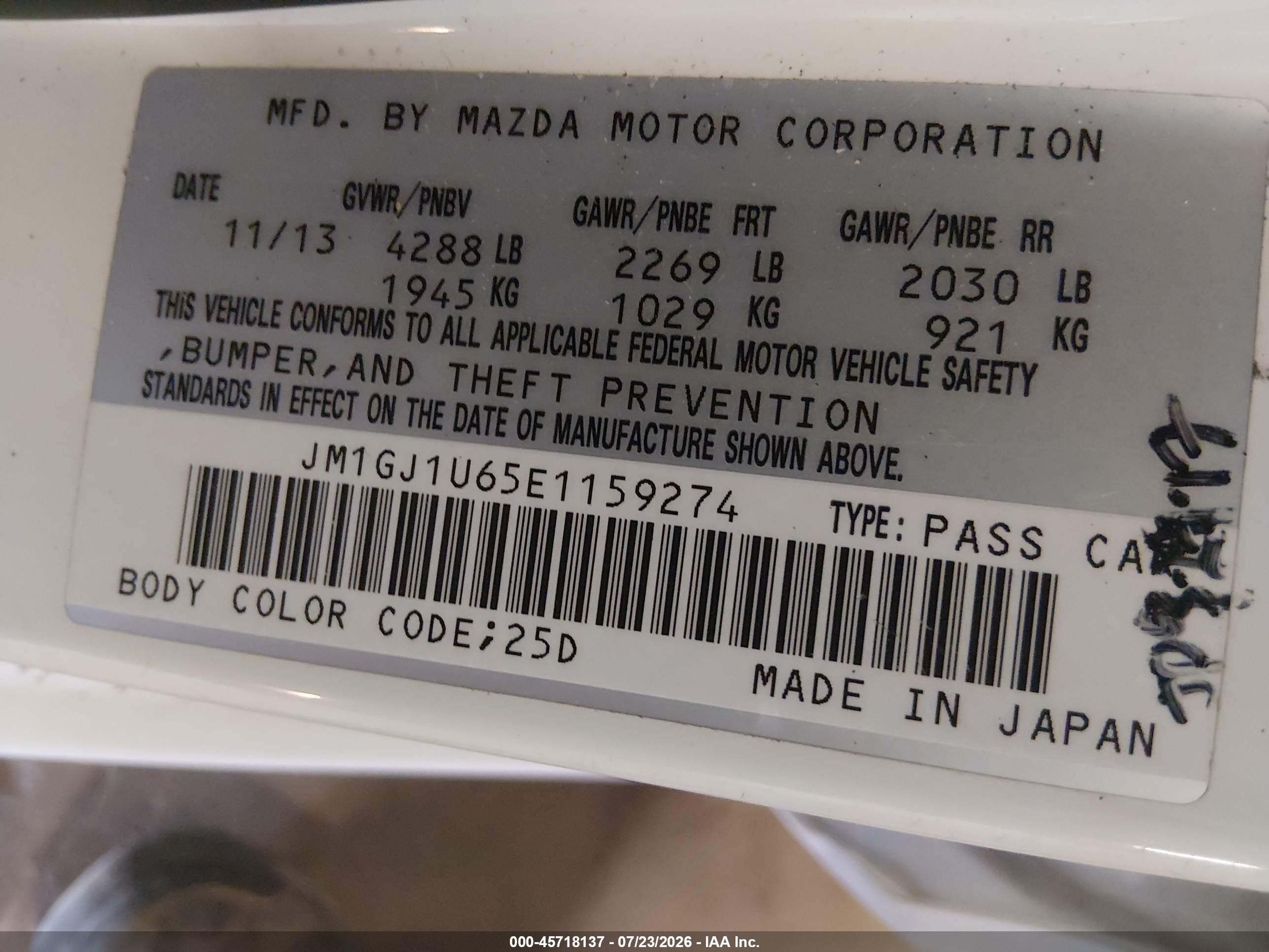 2014 Mazda Mazda6 I Sport White vin: JM1GJ1U65E1159274