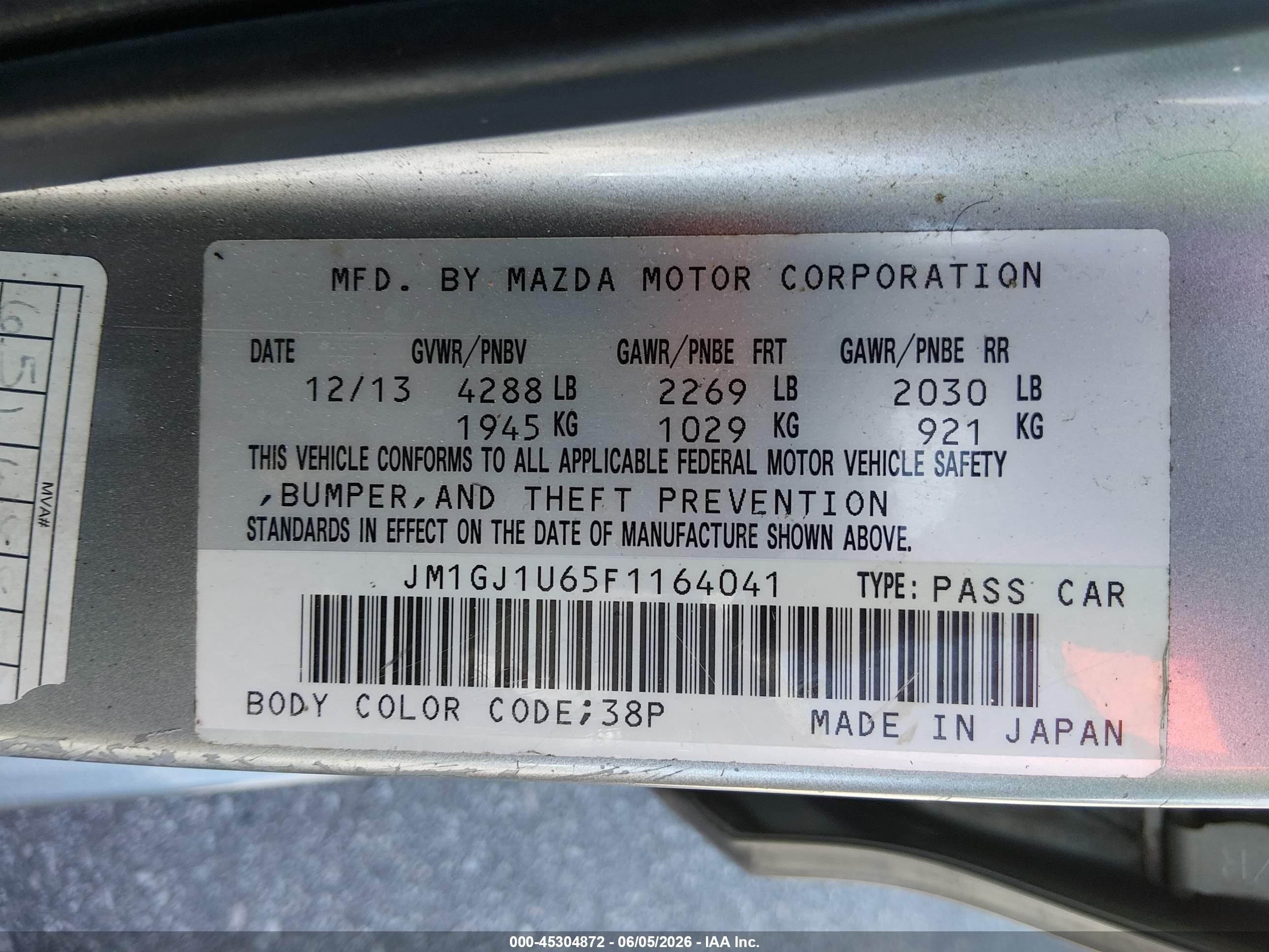 2015 Mazda Mazda6 I Sport Silver vin: JM1GJ1U65F1164041