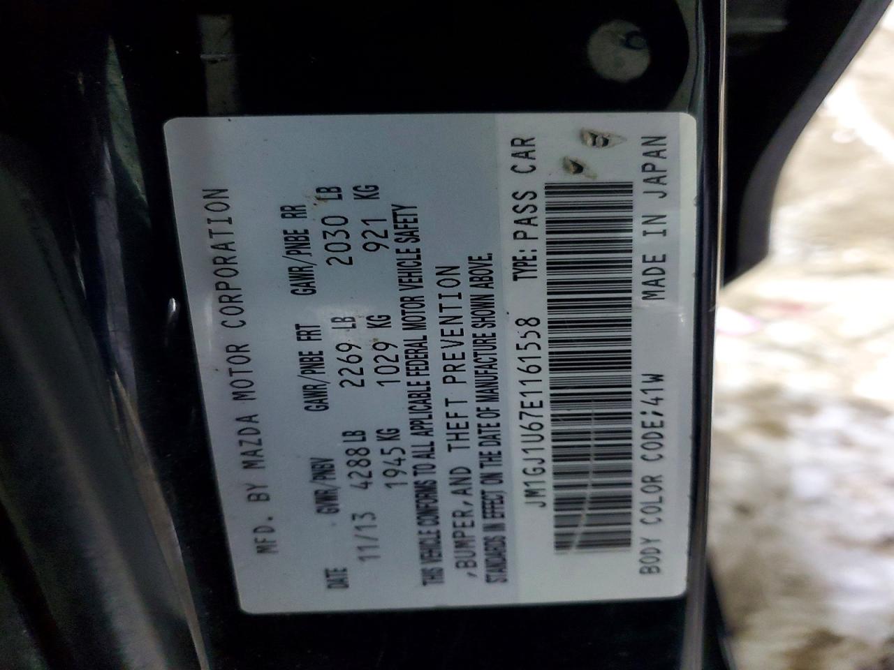 2014 Mazda 6 Sport Black vin: JM1GJ1U67E1161558