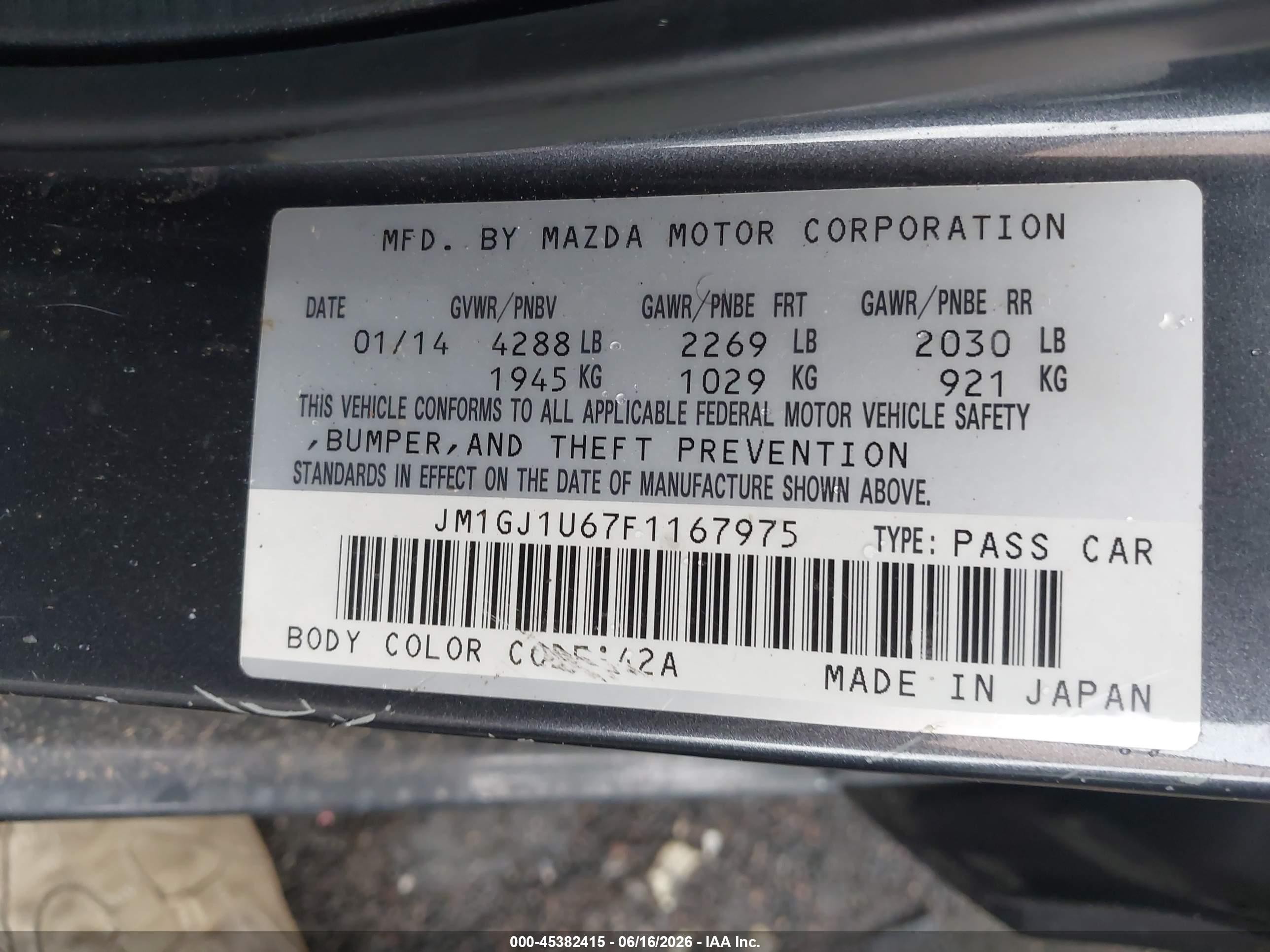 2015 Mazda Mazda6 I Sport Gray vin: JM1GJ1U67F1167975