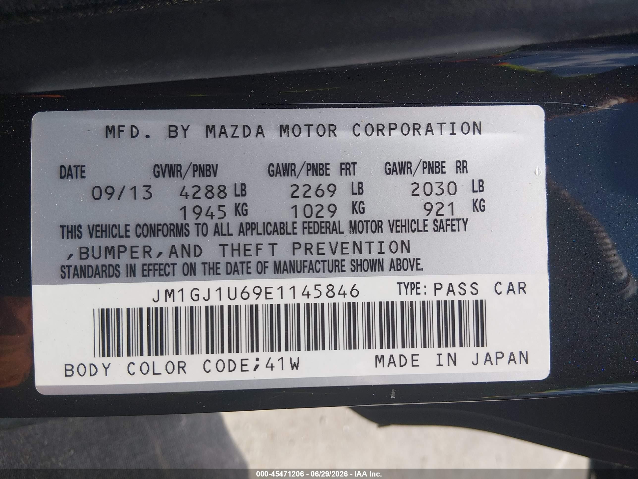 2014 Mazda Mazda6 I Sport Черный vin: JM1GJ1U69E1145846