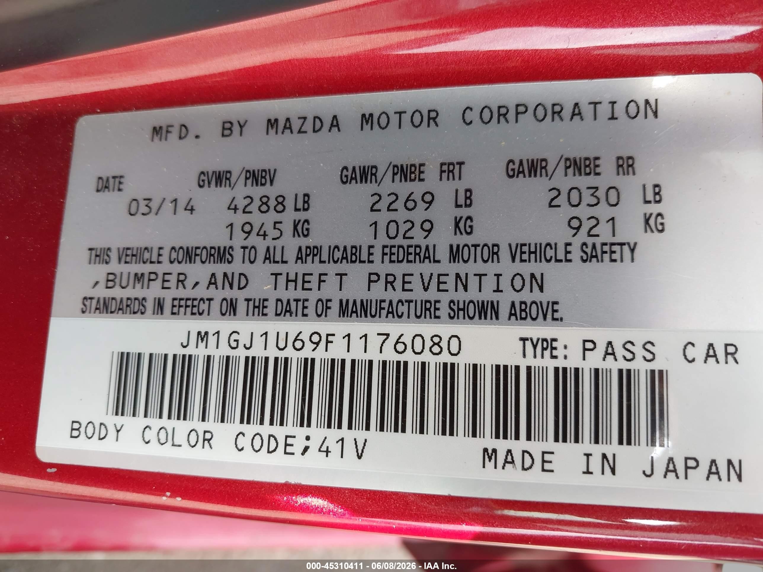 2015 Mazda Mazda6 I Sport Red vin: JM1GJ1U69F1176080