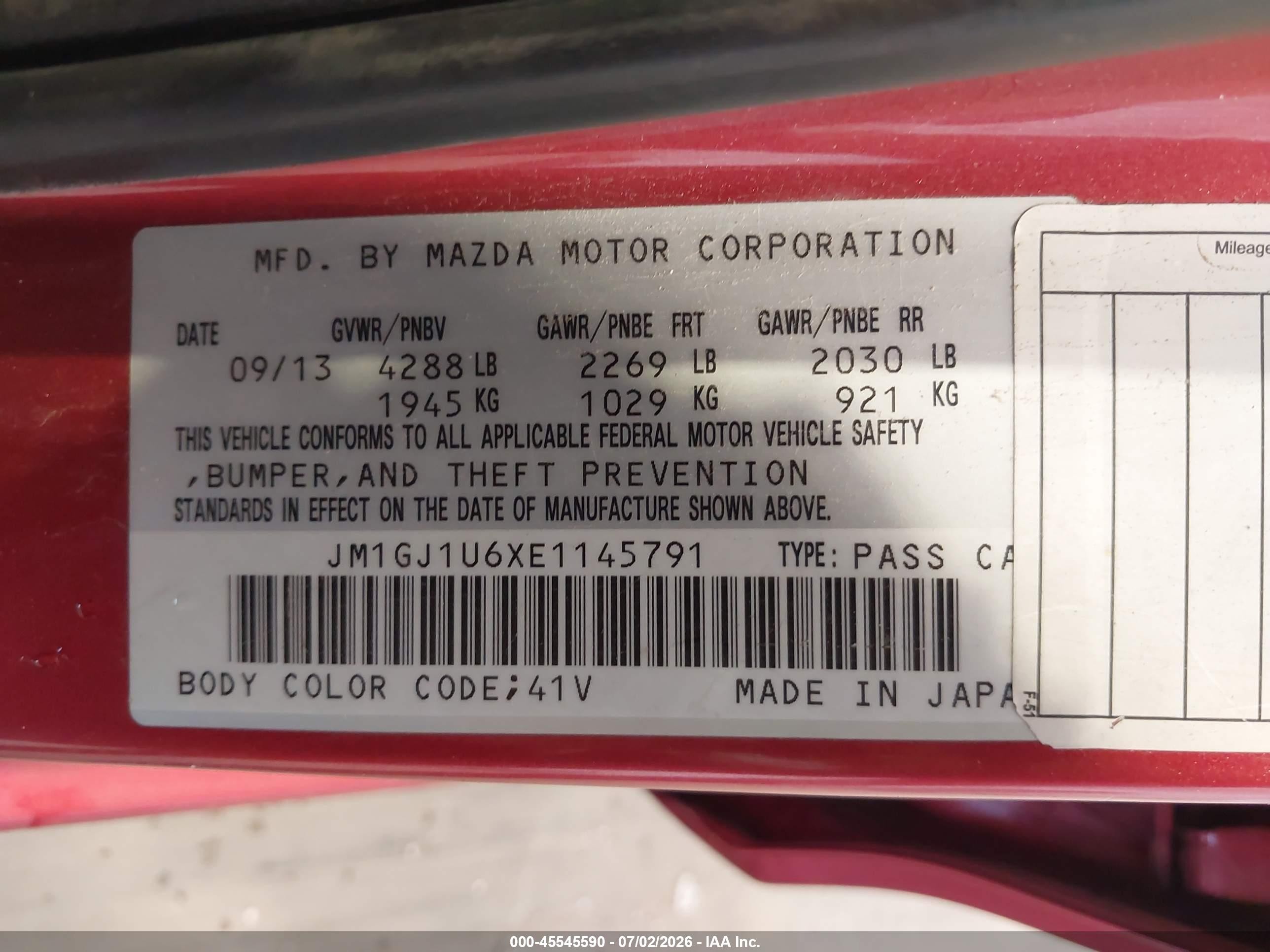 2014 Mazda Mazda6 I Sport Красный vin: JM1GJ1U6XE1145791