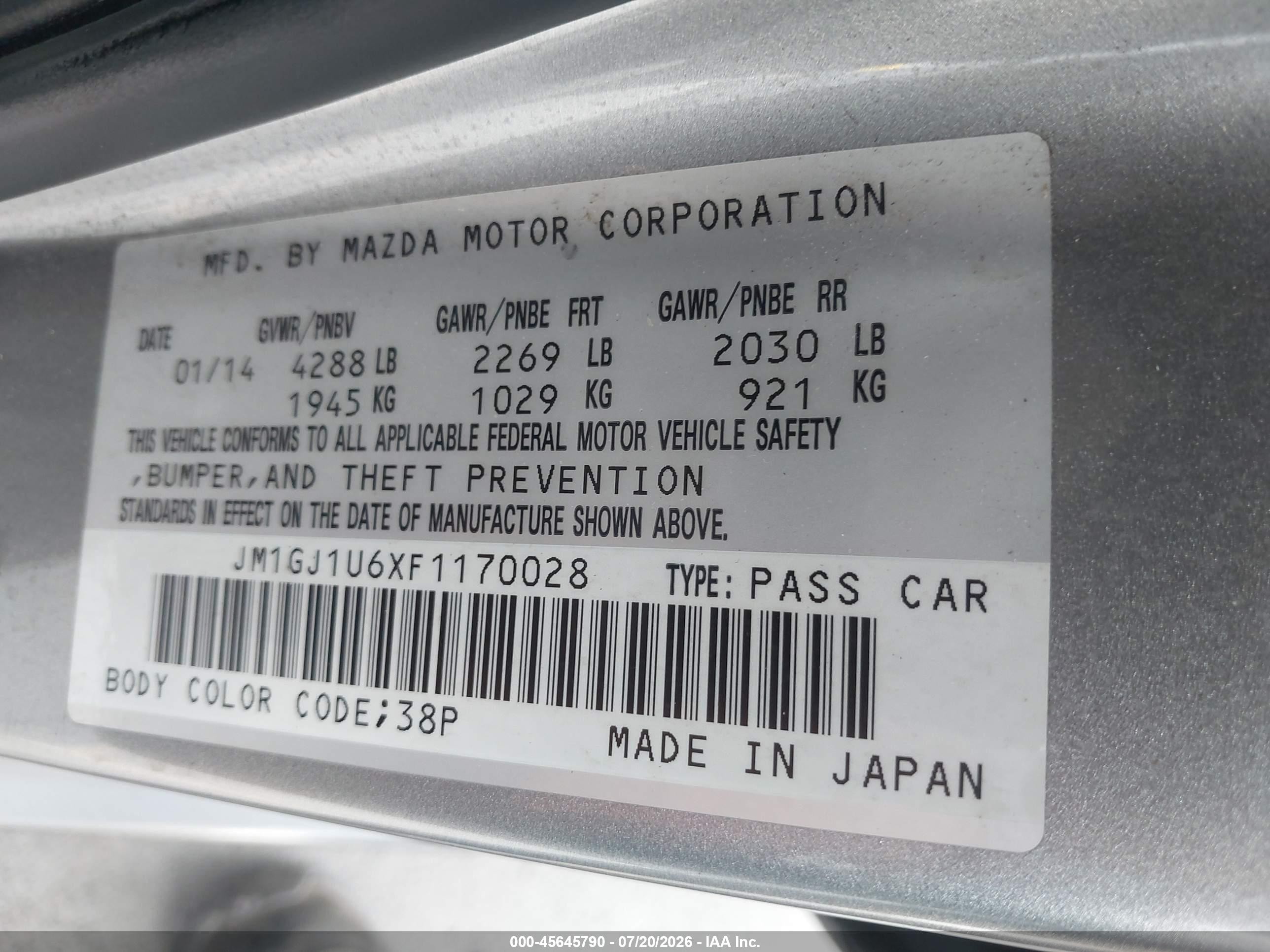 2015 Mazda Mazda6 I Sport Silver vin: JM1GJ1U6XF1170028
