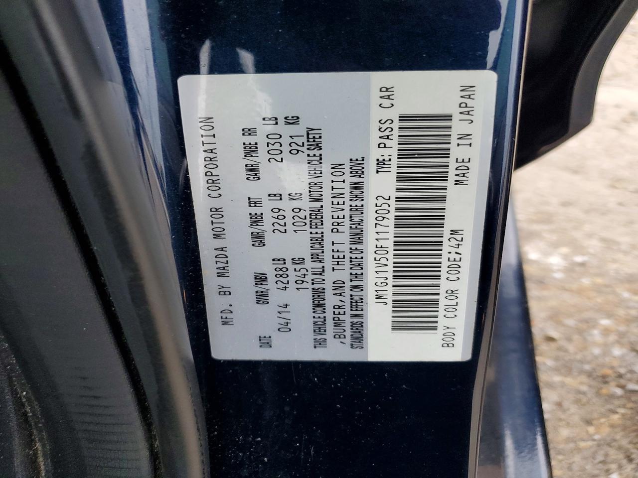 2015 Mazda 6 Touring Blue vin: JM1GJ1V50F1179052