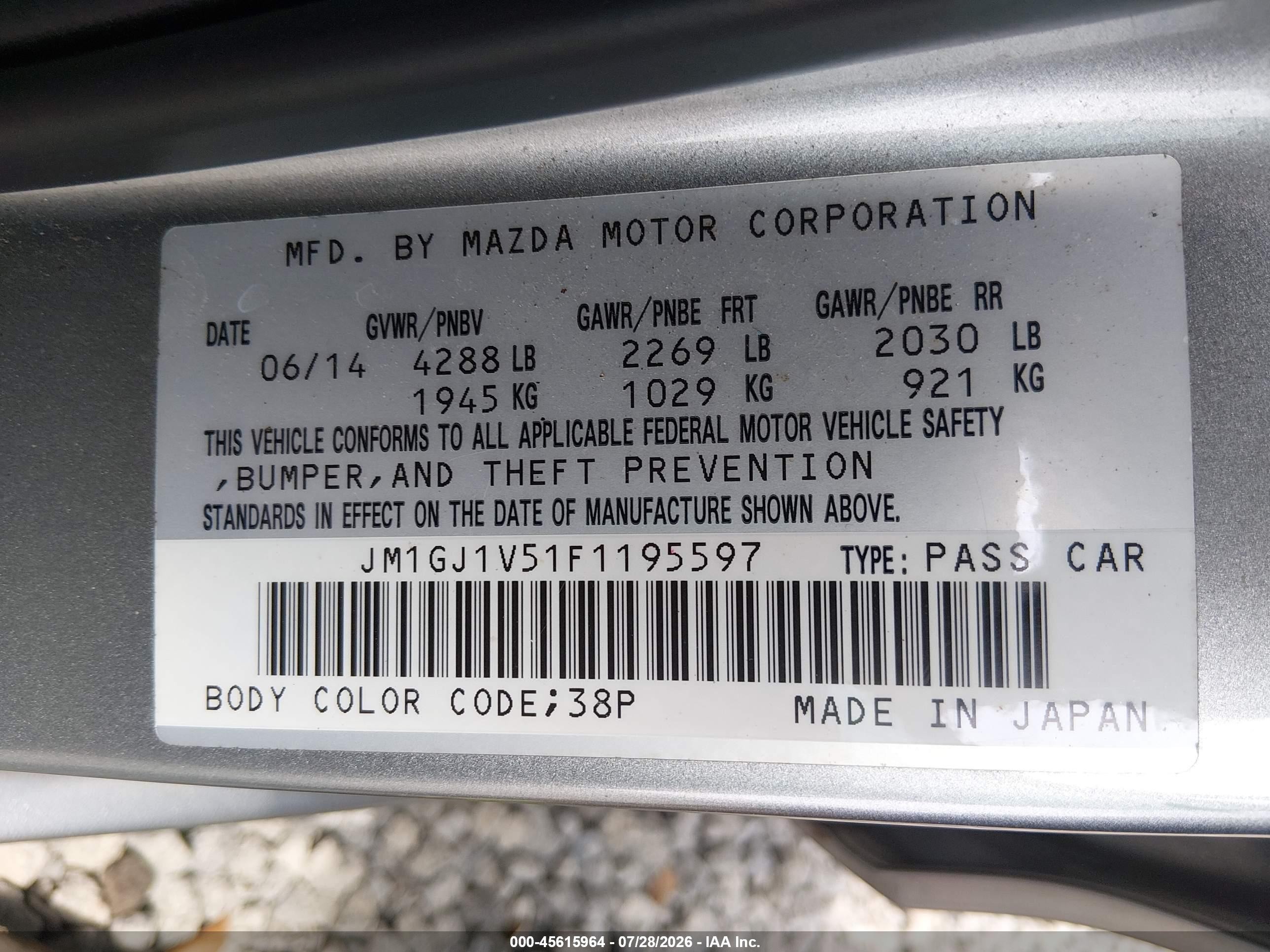 2015 Mazda Mazda6 I Touring Silver vin: JM1GJ1V51F1195597