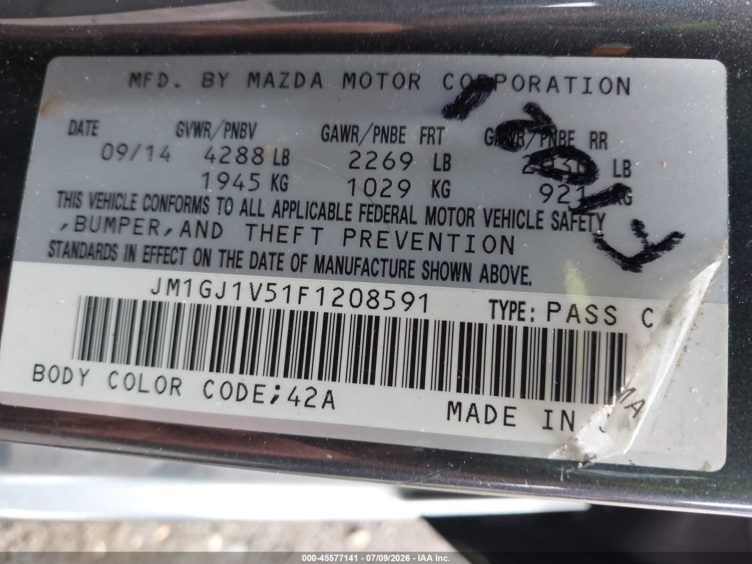 2015 Mazda Mazda6 I Touring Gray vin: JM1GJ1V51F1208591