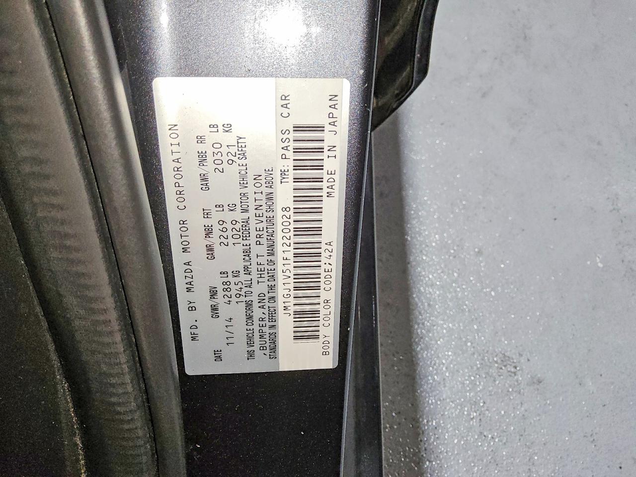 2015 Mazda 6 Touring Gray vin: JM1GJ1V51F1220028